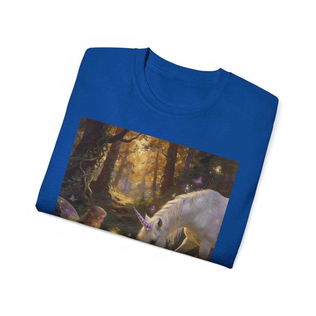 Unicorn & Fairy Forest Cotton T‑Shirt — Enchanted Woodland Magic Tee