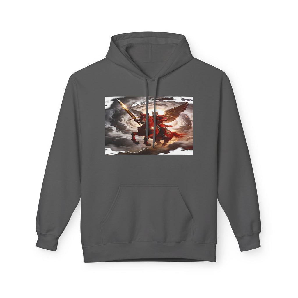 The red horse from Revelation 6:3-4 Angel Warrior Hoodie — Dramatic Archangel Battle Graphic Pullover