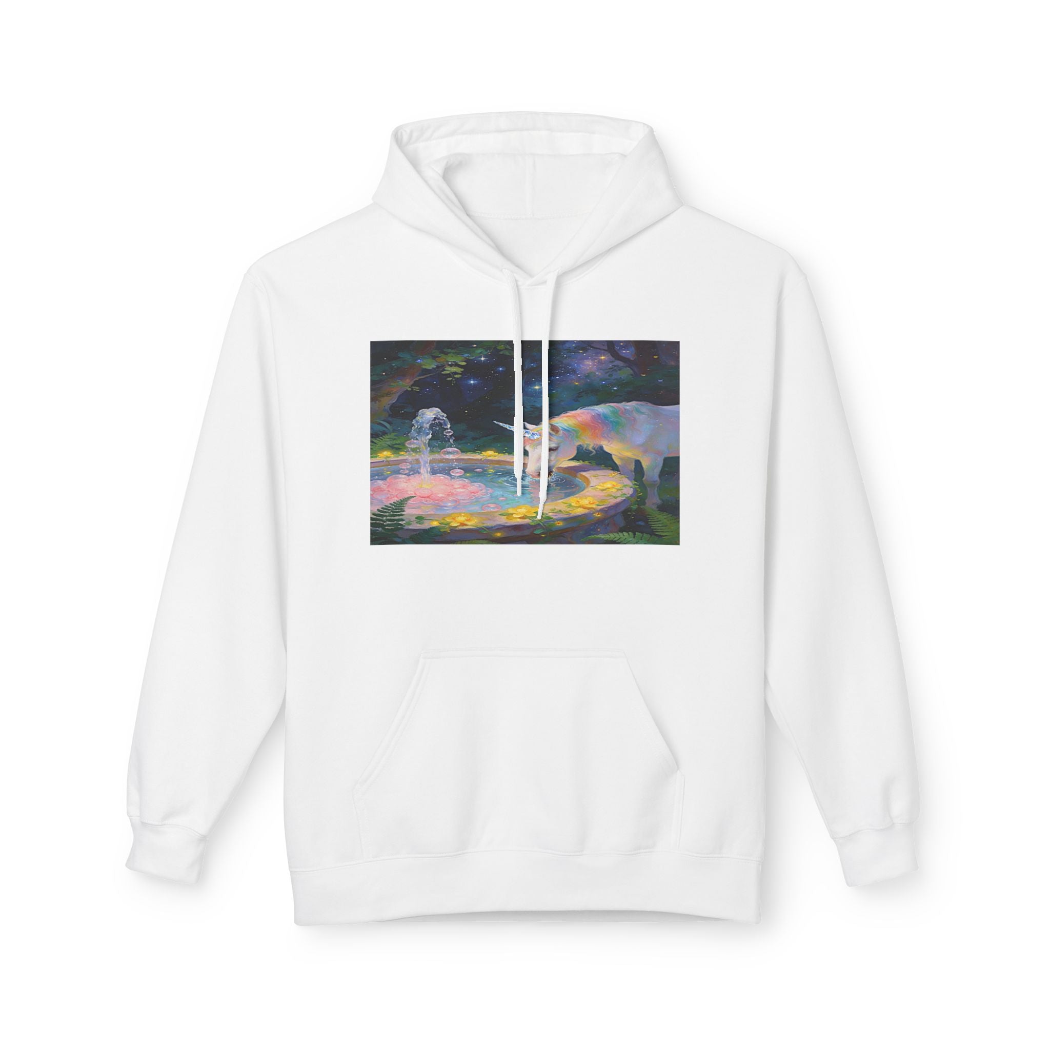 Aurora Bear & Fountain Hoodie — Dreamy Watercolor Wildlife Pullover