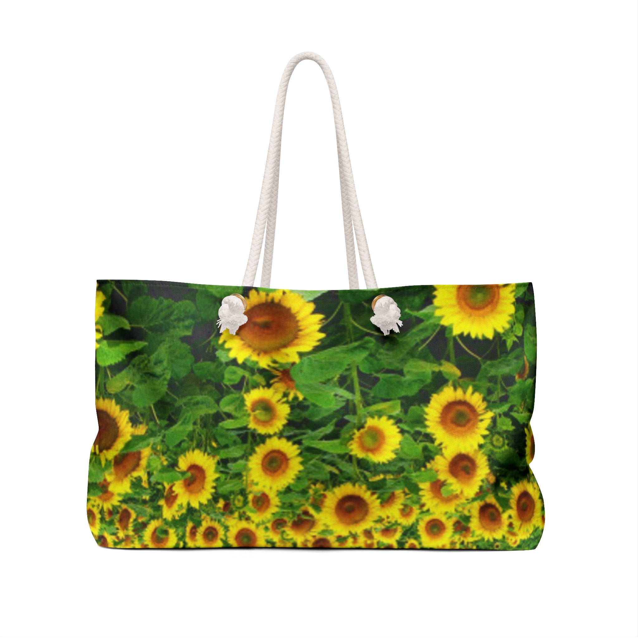 Sky & Sunflower Weekender Bag — Large Travel Tote with Cloud and Sunflower Print