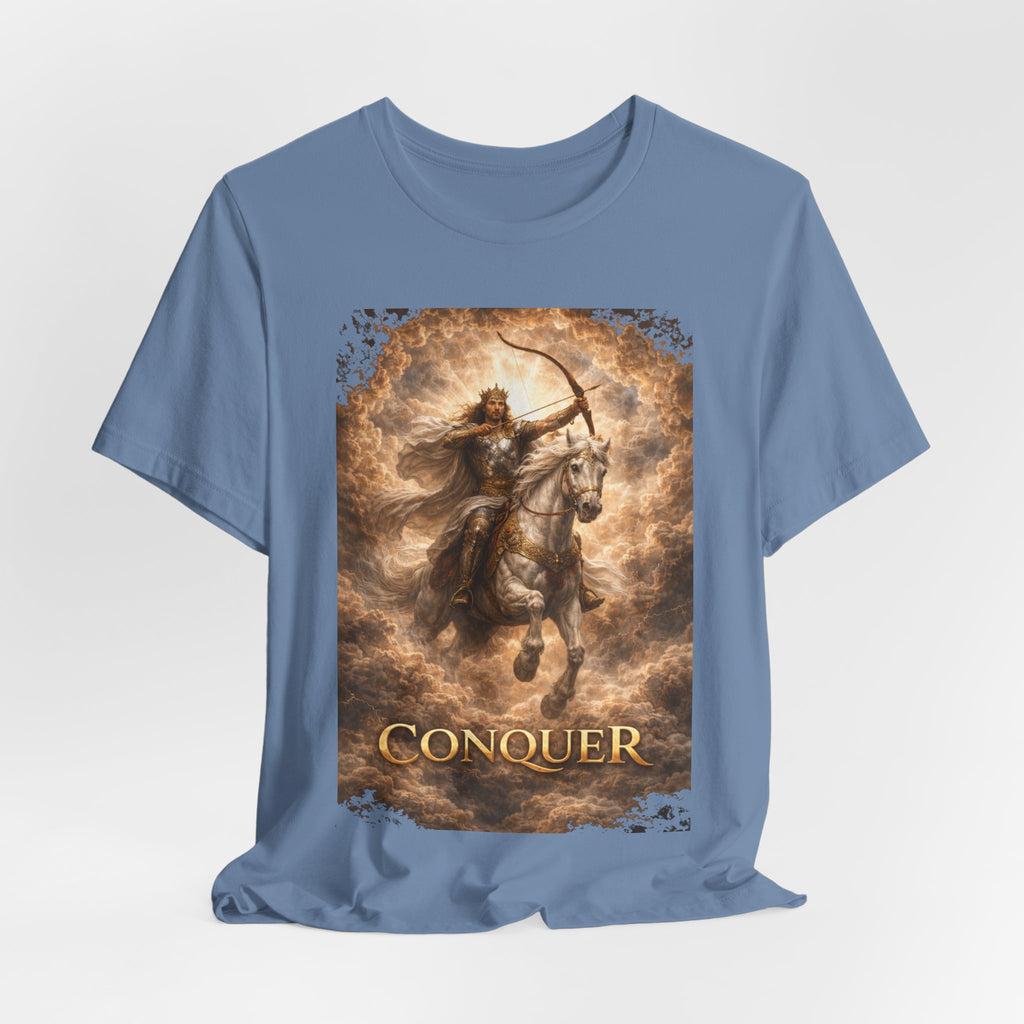 The white horse from Revelation 6:1-2! T‑Shirt — "Conquer" Warrior Archer Graphic Tee