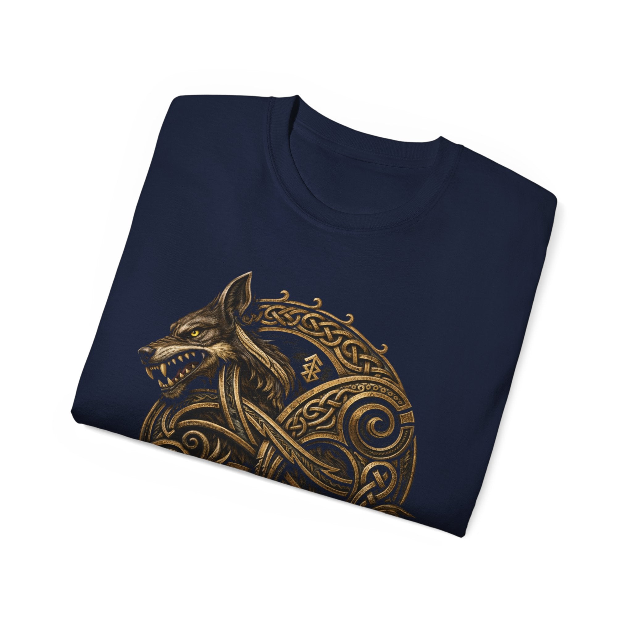 Viking Wolf Knot Cotton T-Shirt — Norse Celtic Wolf Graphic Tee