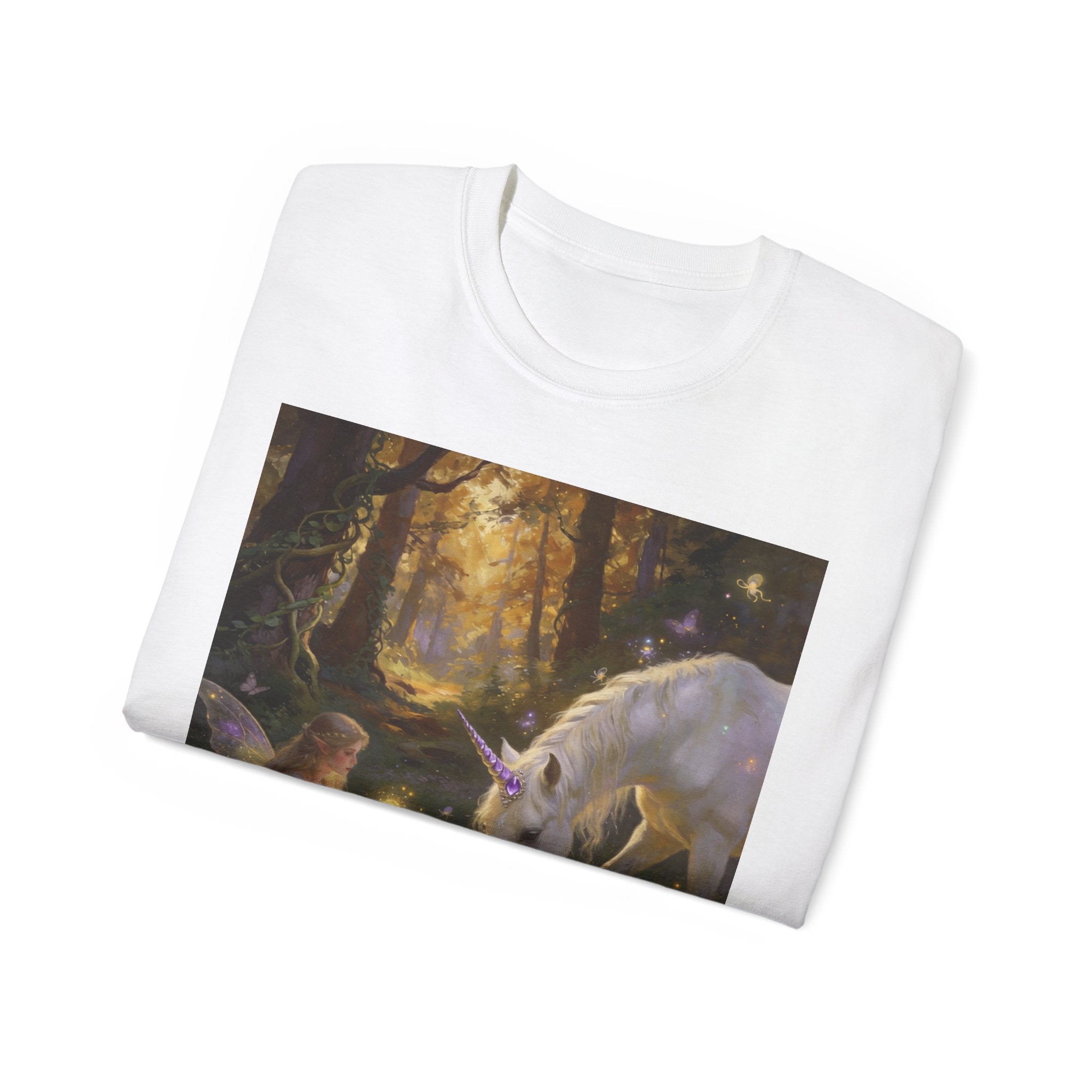Unicorn & Fairy Forest Cotton T‑Shirt — Enchanted Woodland Magic Tee