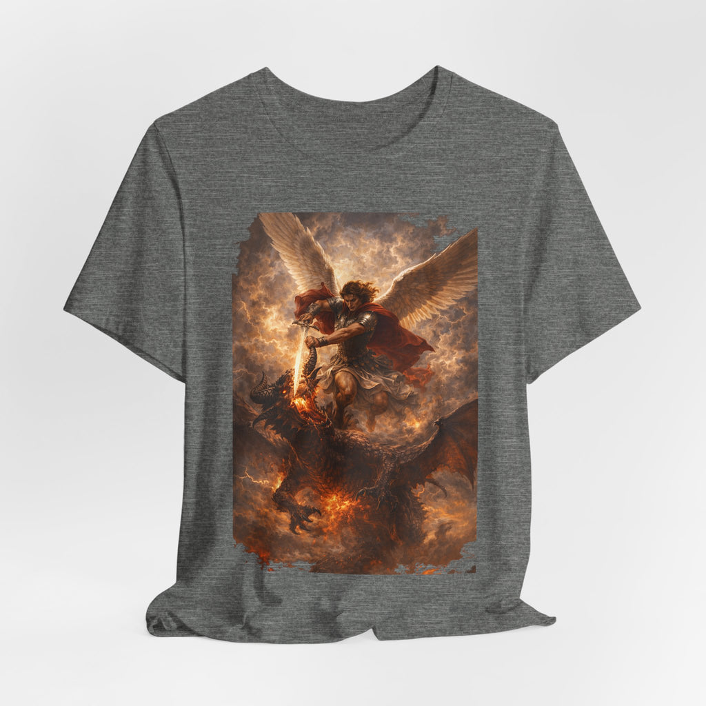Michael and his angels fought against the dragon Revelation 12:7 Tee — Spiritual Battle Winged Art T-Shirt