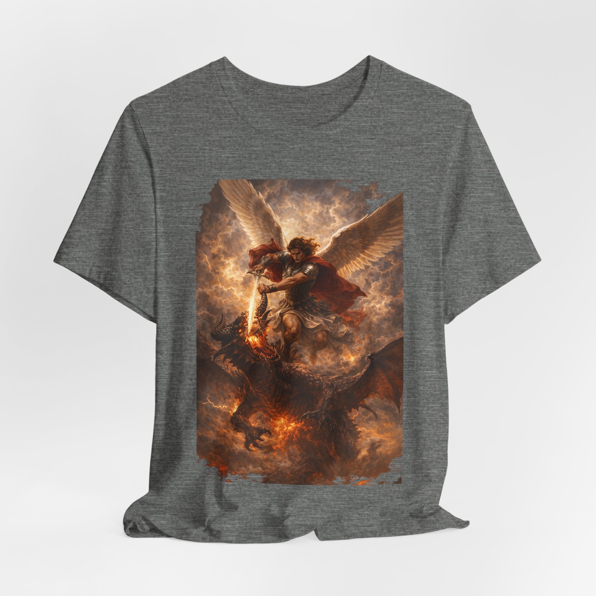Michael and his angels fought against the dragon Revelation 12:7 Tee — Spiritual Battle Winged Art T-Shirt