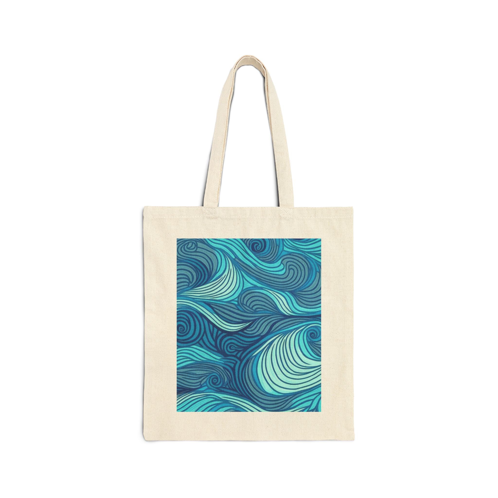 Ocean Waves Cotton Canvas Tote Bag — Blue Abstract Wave Pattern