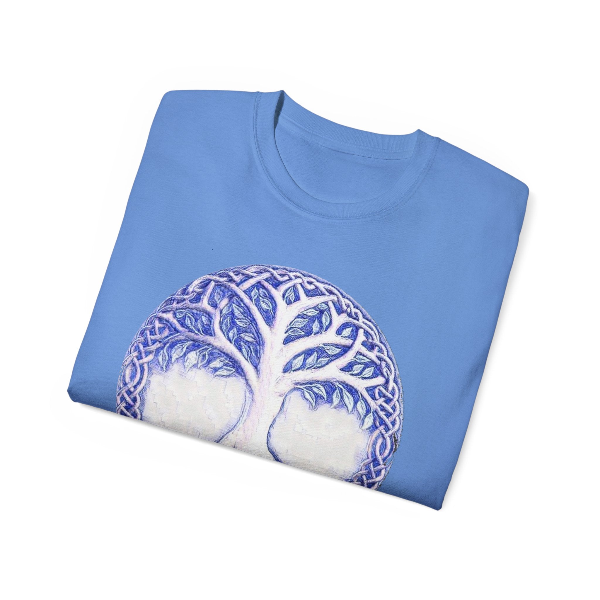 Yggdrasil – The Tree of Life Cotton T‑Shirt — Celtic Blue Mandala Graphic Tee