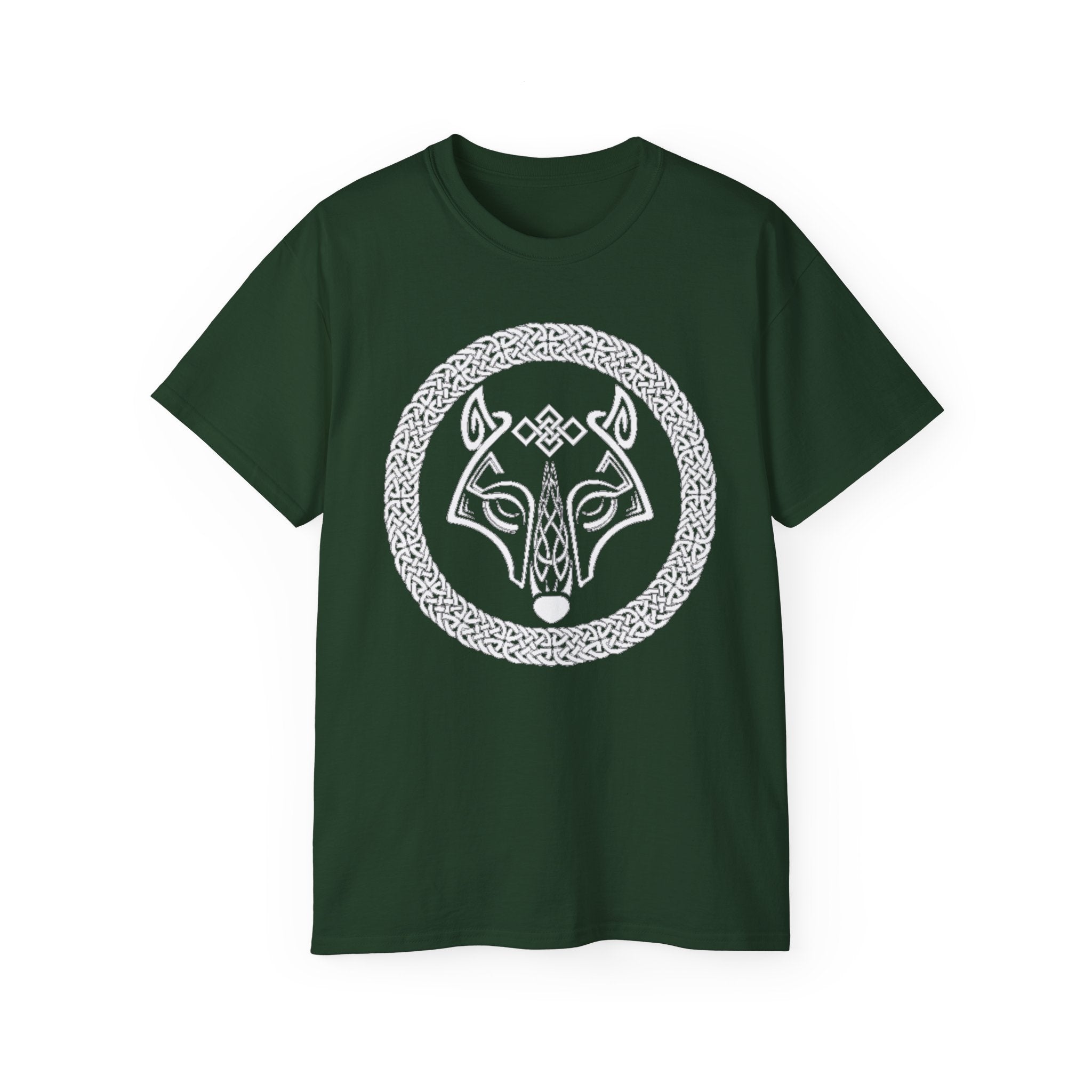 Cotton Celtic Wolf T-Shirt — Norse Knotwork Wolf Head Tee