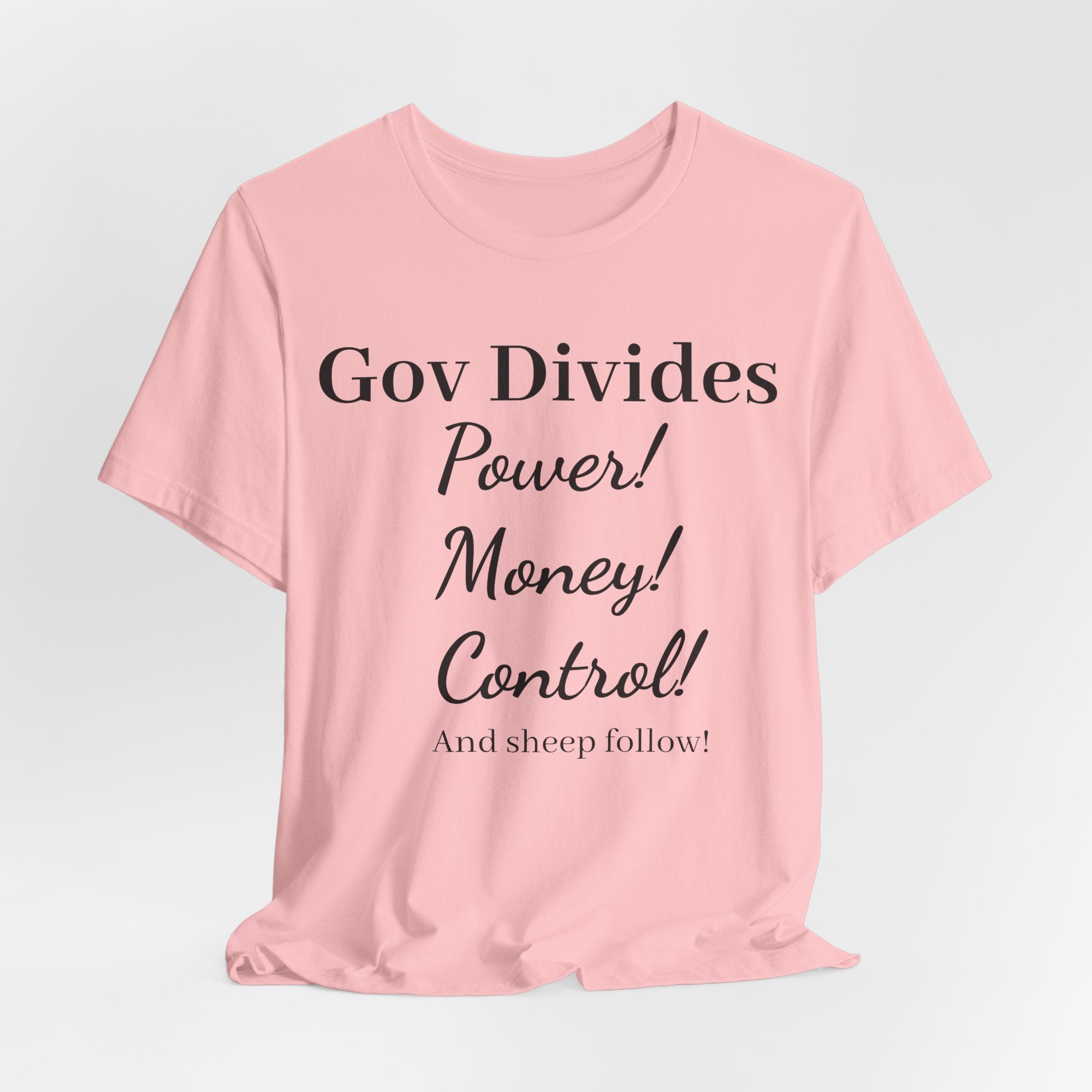 Gov Divides T‑Shirt – "Gov Divides: Power! Money! Control!" Political Statement Tee
