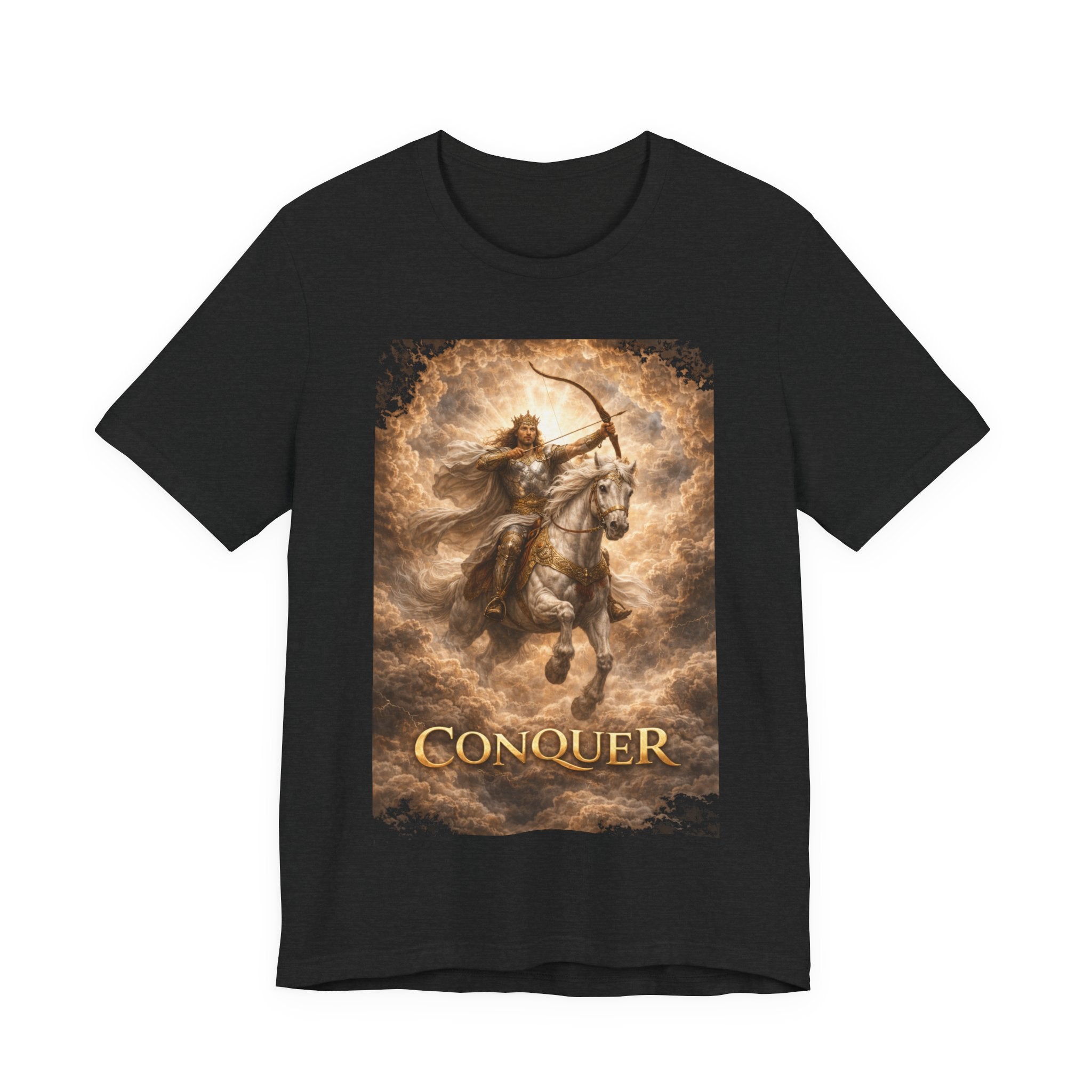 The white horse from Revelation 6:1-2! T‑Shirt — "Conquer" Warrior Archer Graphic Tee