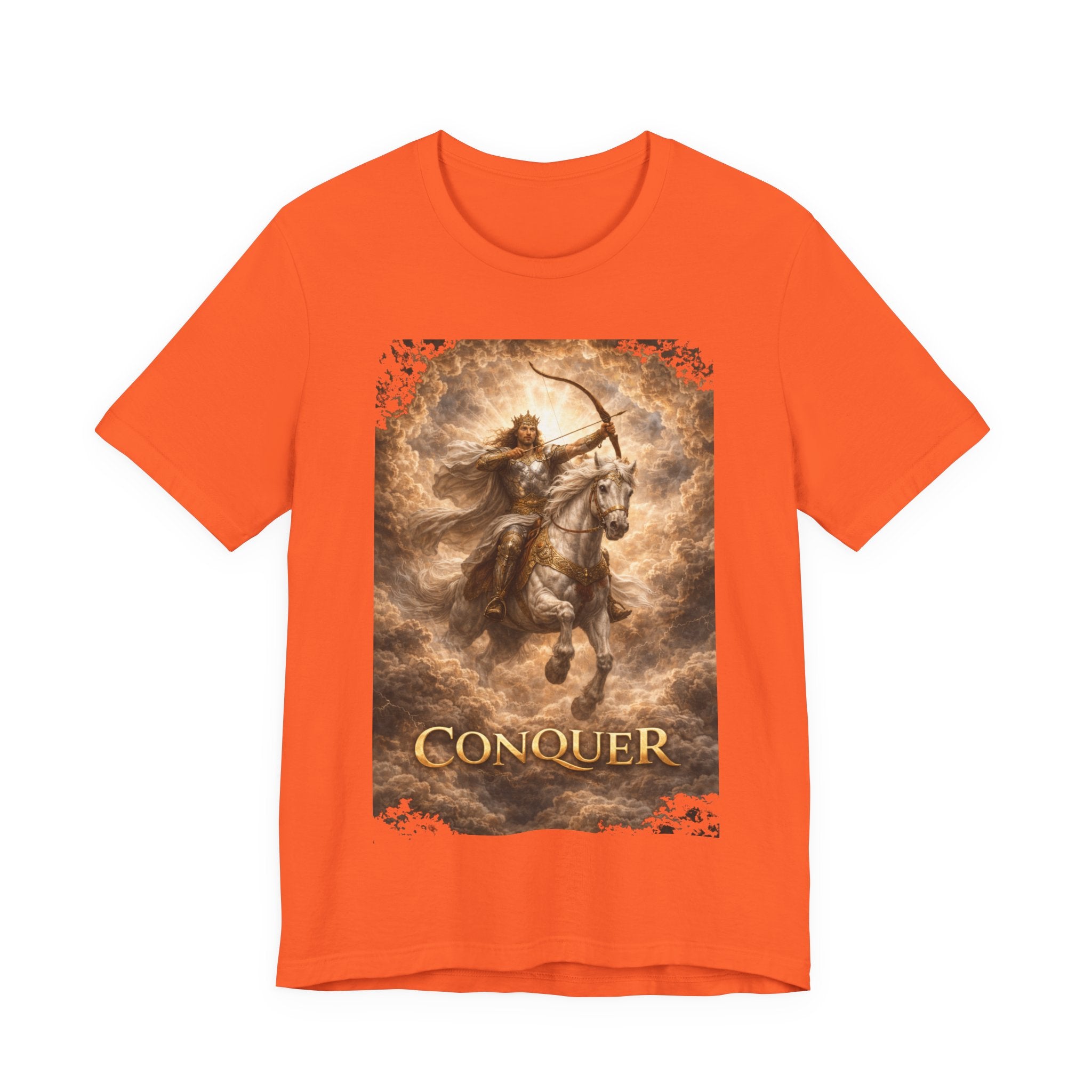 The white horse from Revelation 6:1-2! T‑Shirt — "Conquer" Warrior Archer Graphic Tee
