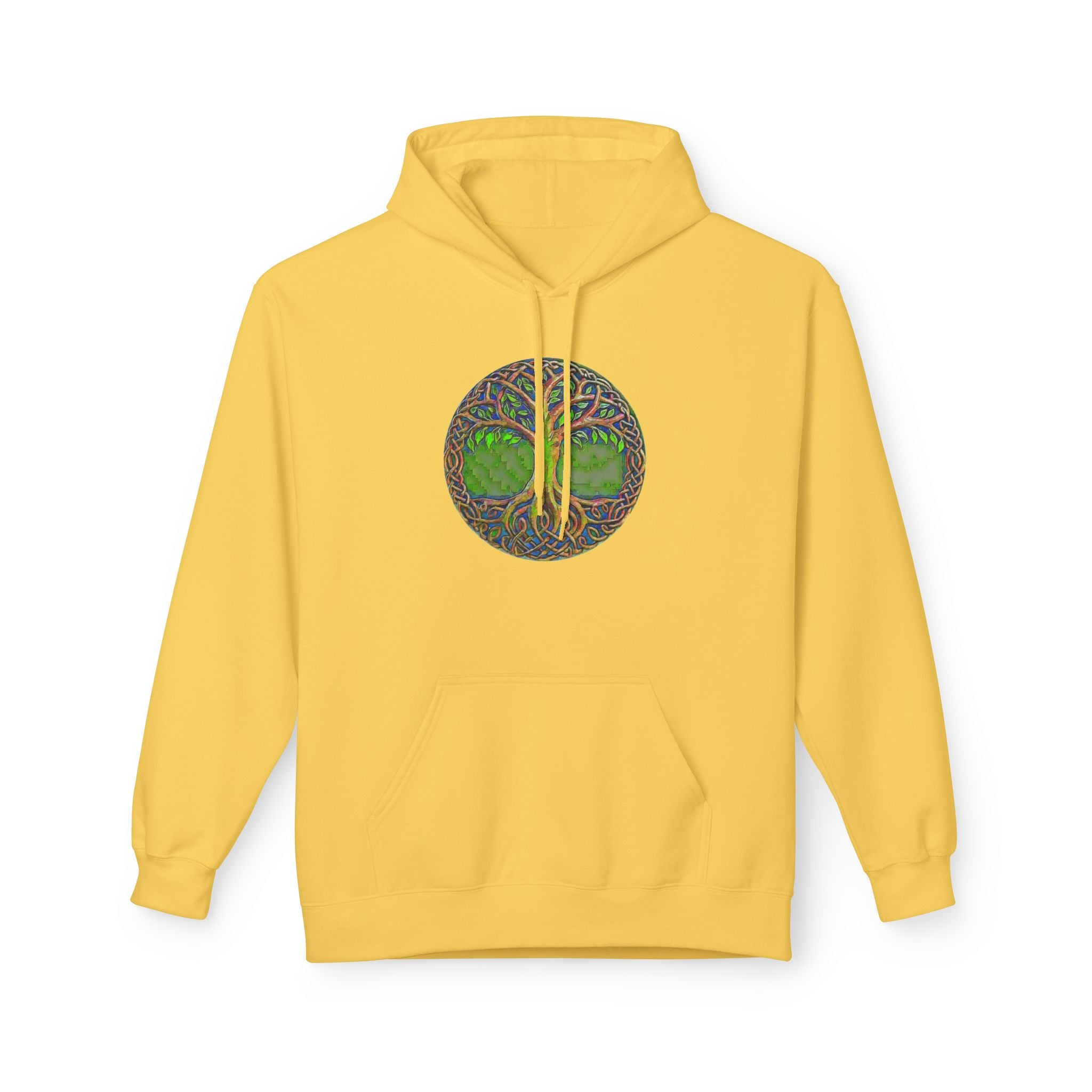 Yggdrasil, the Tree of Life Cotton Hoodie — Green Nature Mandala Pullover