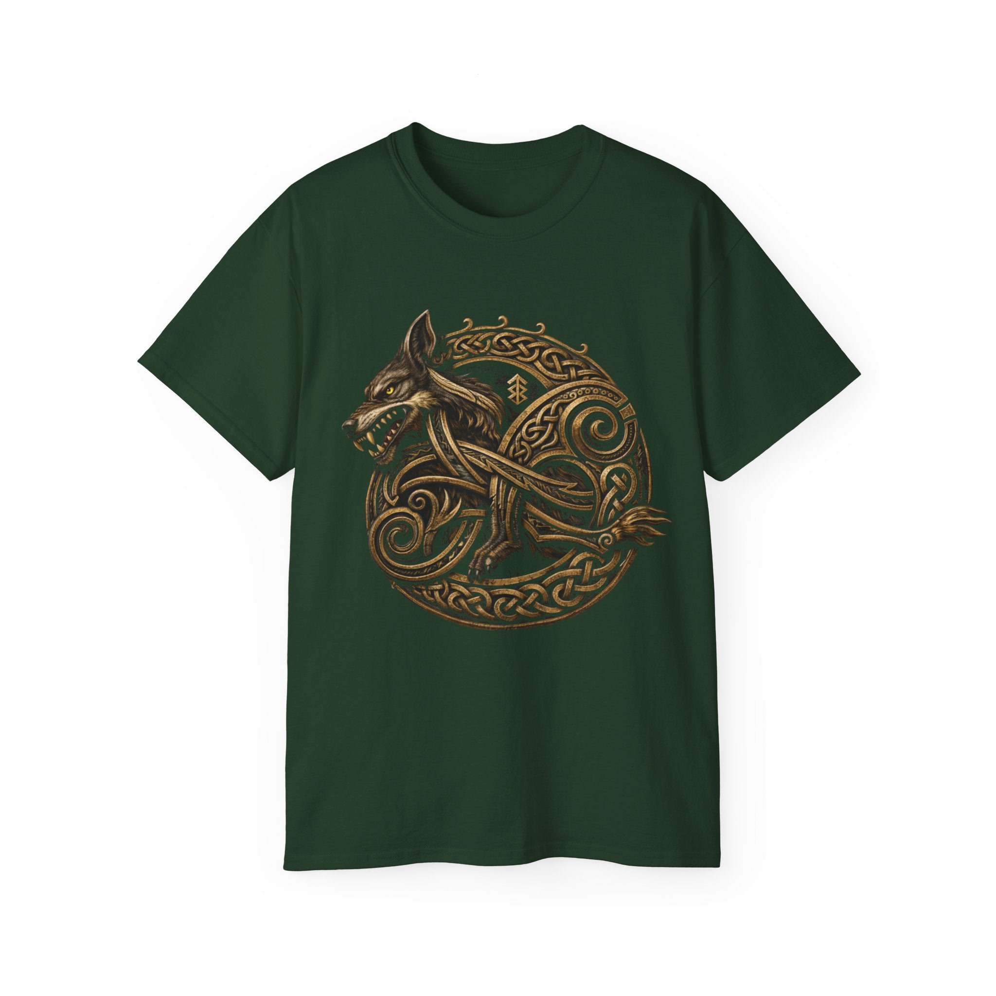 Viking Wolf Knot Cotton T-Shirt — Norse Celtic Wolf Graphic Tee