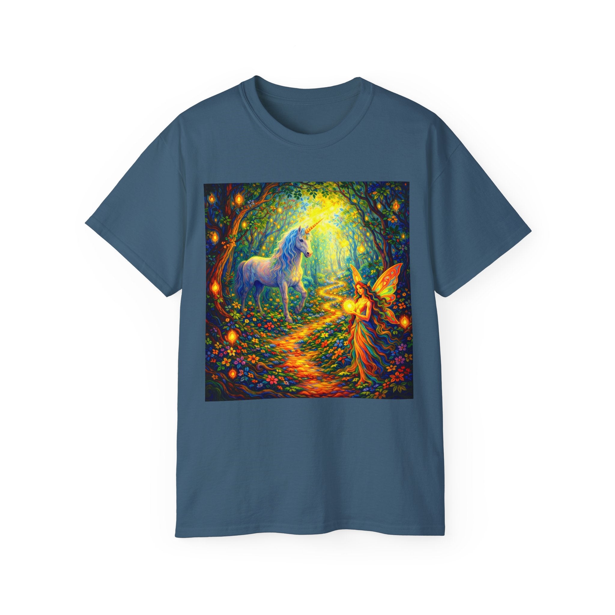 Magical Forest Unicorn Cotton T‑Shirt — Fairy & Unicorn Fantasy Tee