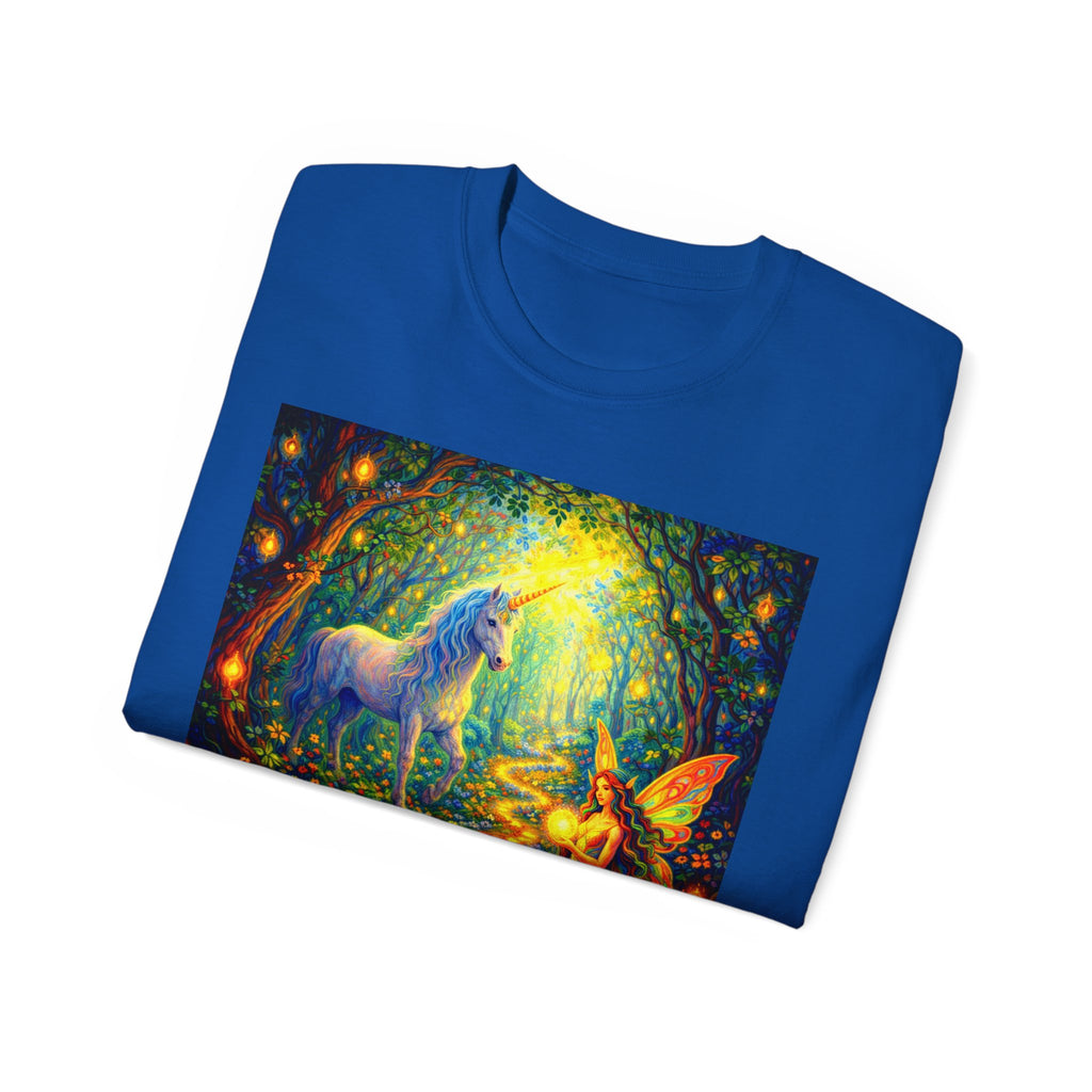Magical Forest Unicorn Cotton T‑Shirt — Fairy & Unicorn Fantasy Tee