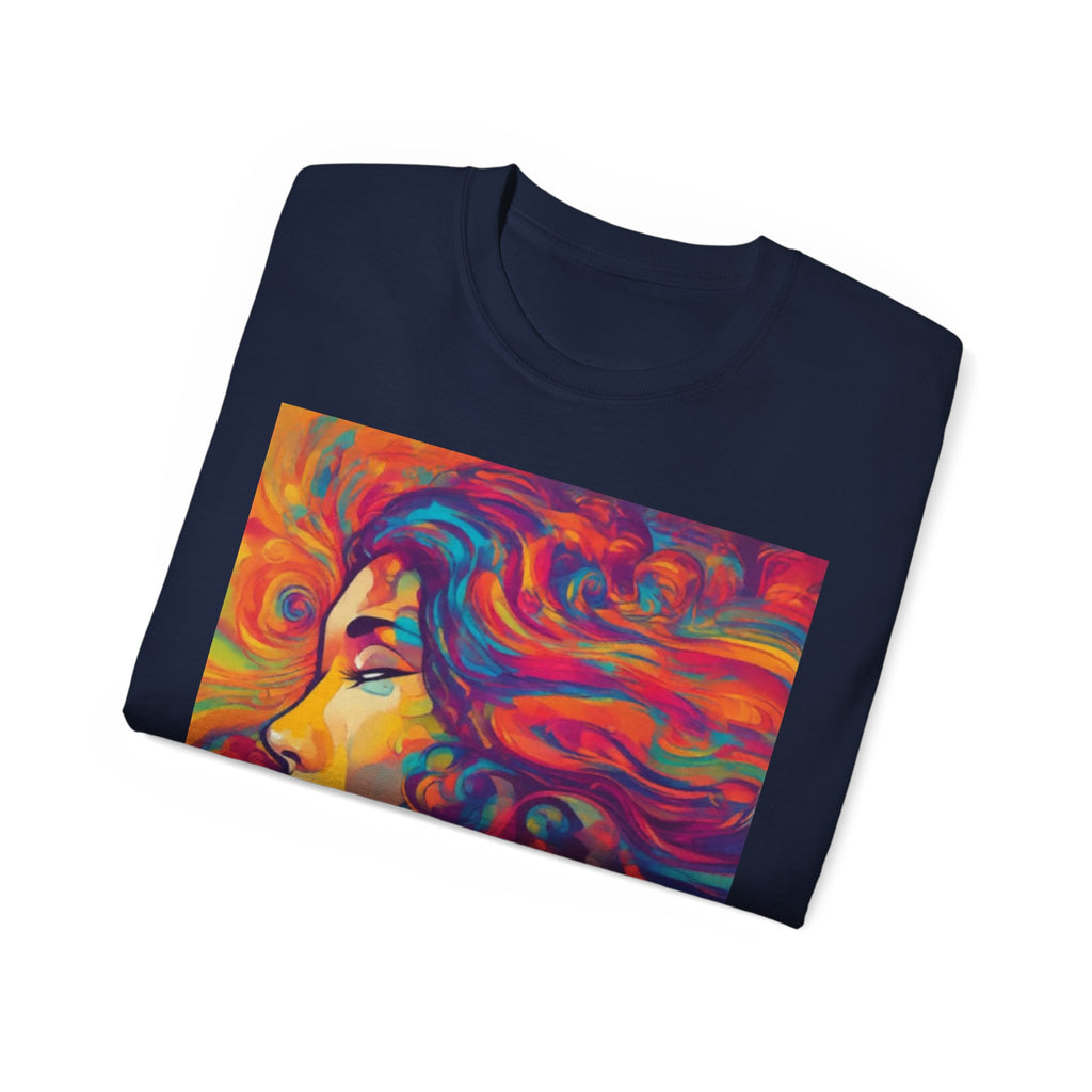Psychedelic Woman Portrait cotton Tee — Vibrant Colorful Art T-Shirt