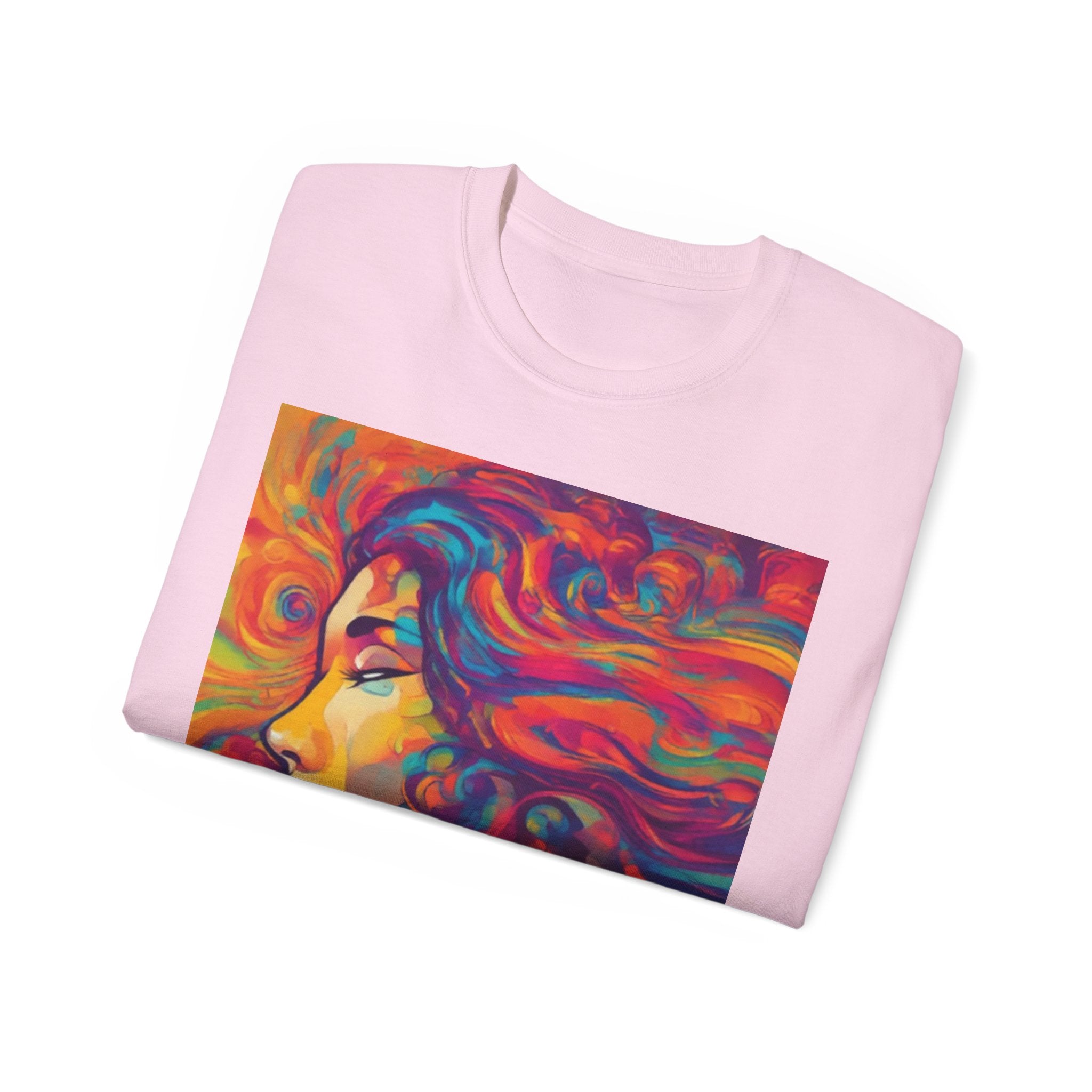 Psychedelic Woman Portrait cotton Tee — Vibrant Colorful Art T-Shirt