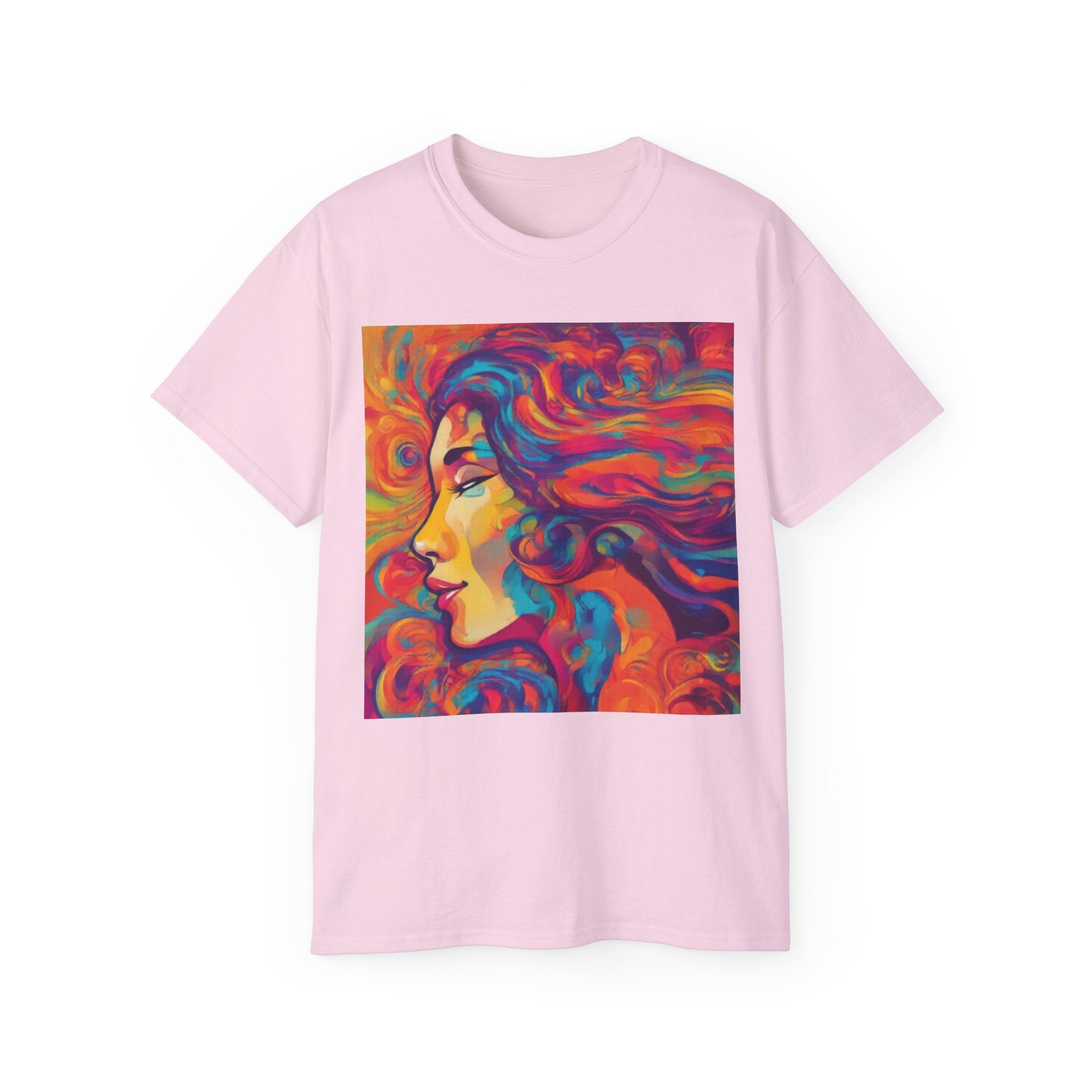Psychedelic Woman Portrait cotton Tee — Vibrant Colorful Art T-Shirt