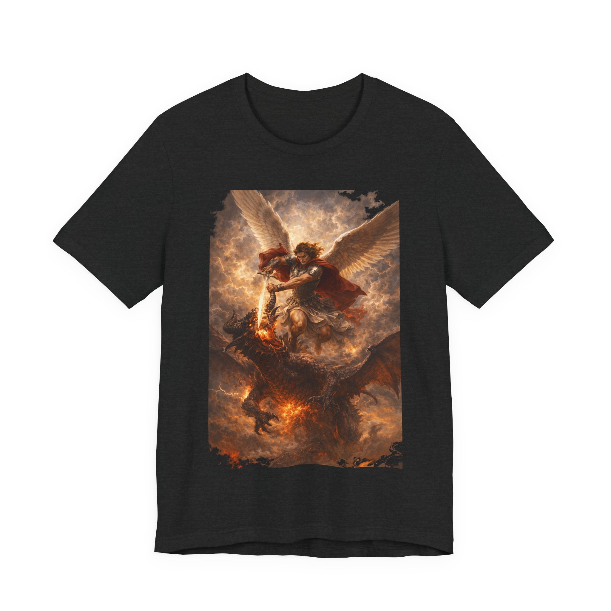 Michael and his angels fought against the dragon Revelation 12:7 Tee — Spiritual Battle Winged Art T-Shirt