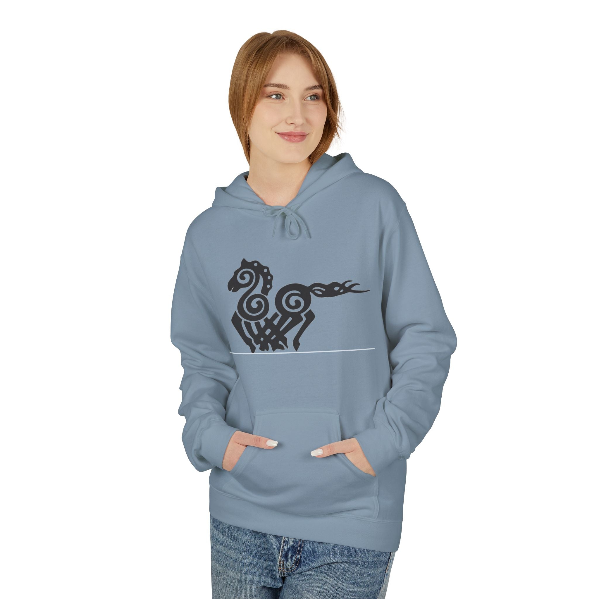 Viking Horse Tribal Hoodie — Nordic Norse Rune Stallion Design