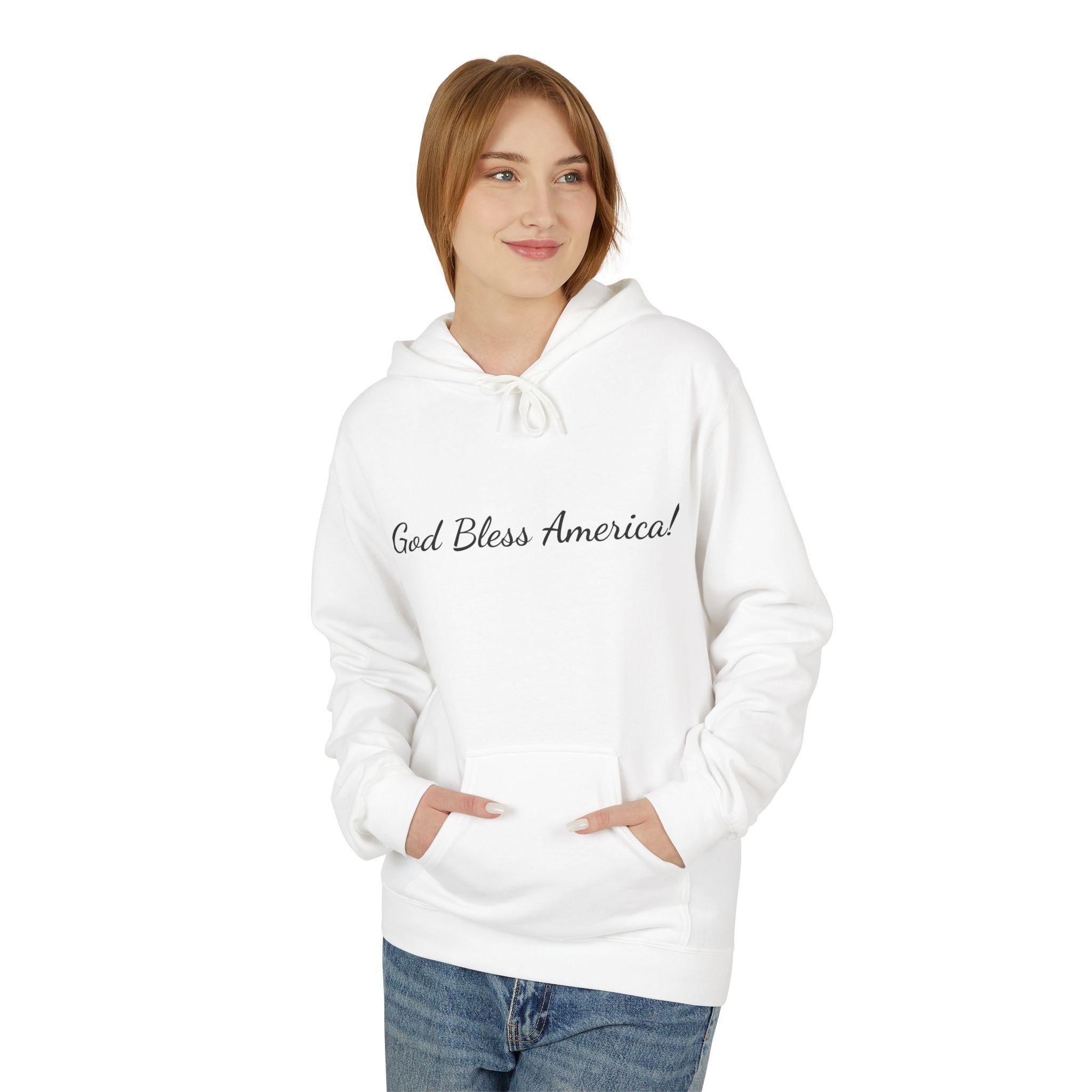 God Bless America! Script Hoodie — Patriotic Lightweight Fleece Hoodie