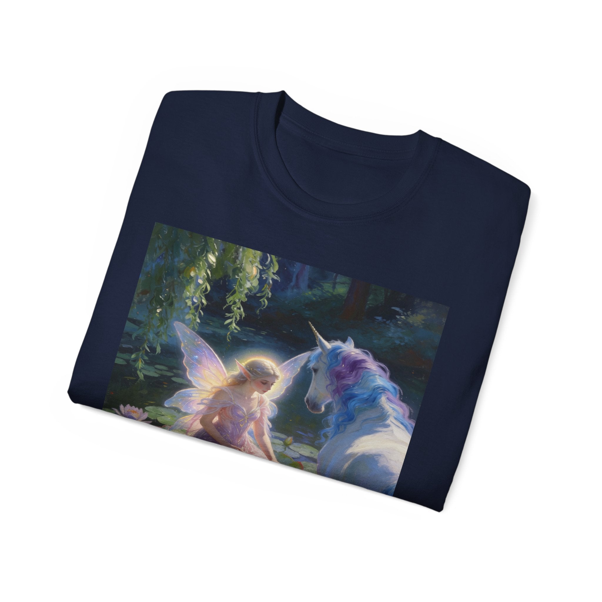 Fairy and Unicorn Cotton Tee — Enchanted Forest Fantasy T-Shirt