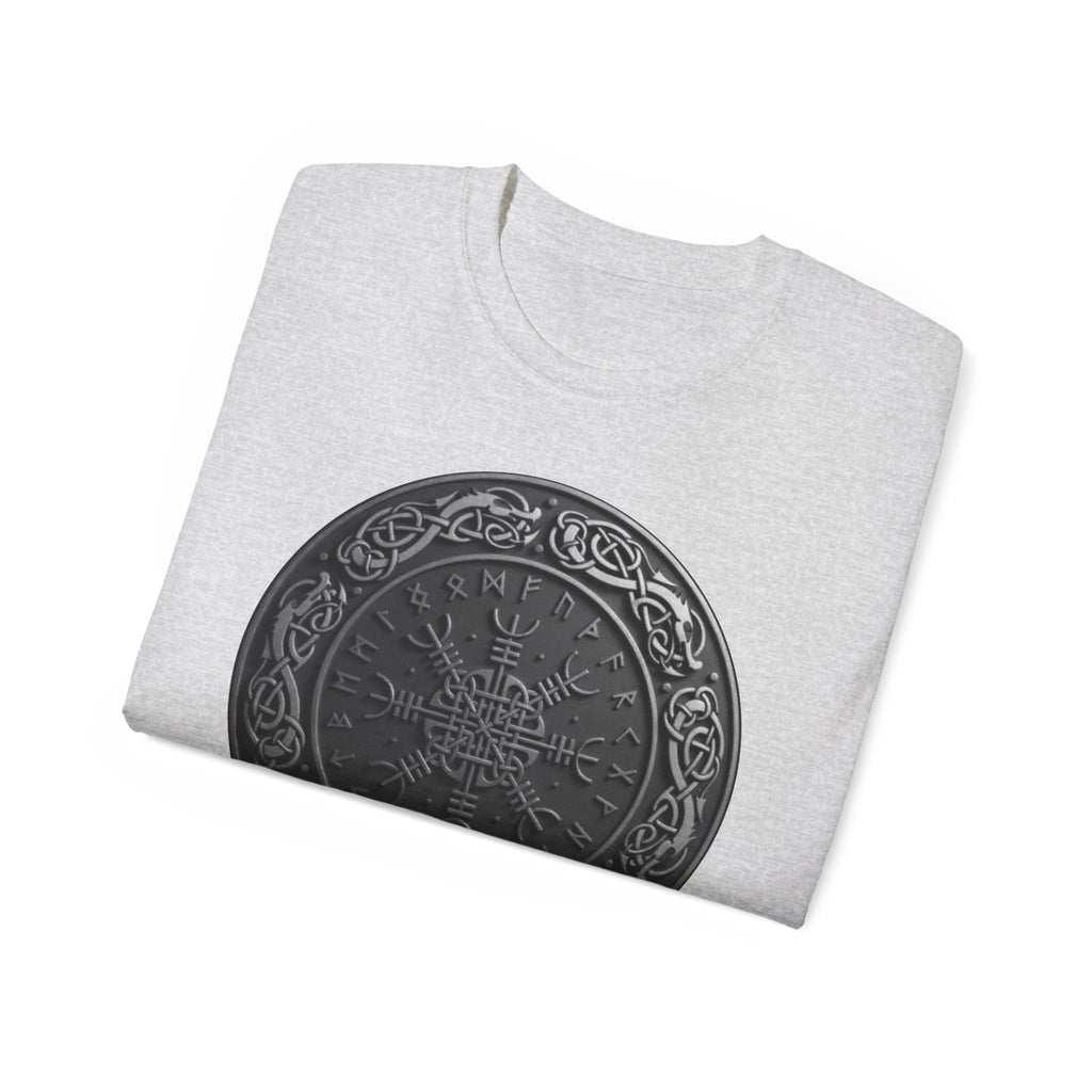Aegishjalmur – The Helm of Awe Cotton T‑Shirt — Norse Rune Shield Design