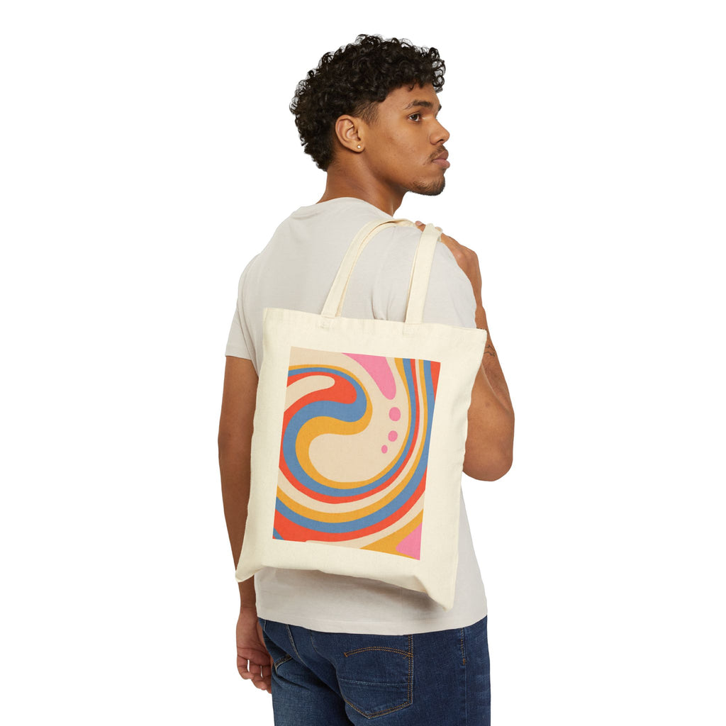 Retro Swirl Canvas Tote Bag — Colorful 70s-Inspired Abstract Design