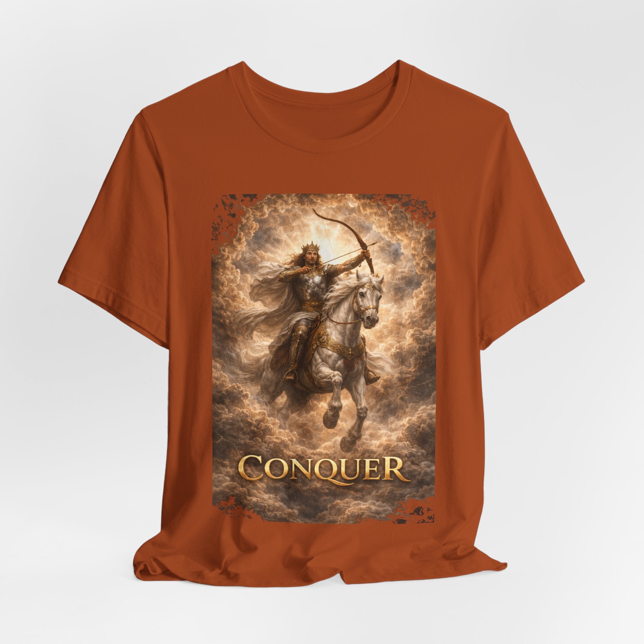 The white horse from Revelation 6:1-2! T‑Shirt — "Conquer" Warrior Archer Graphic Tee