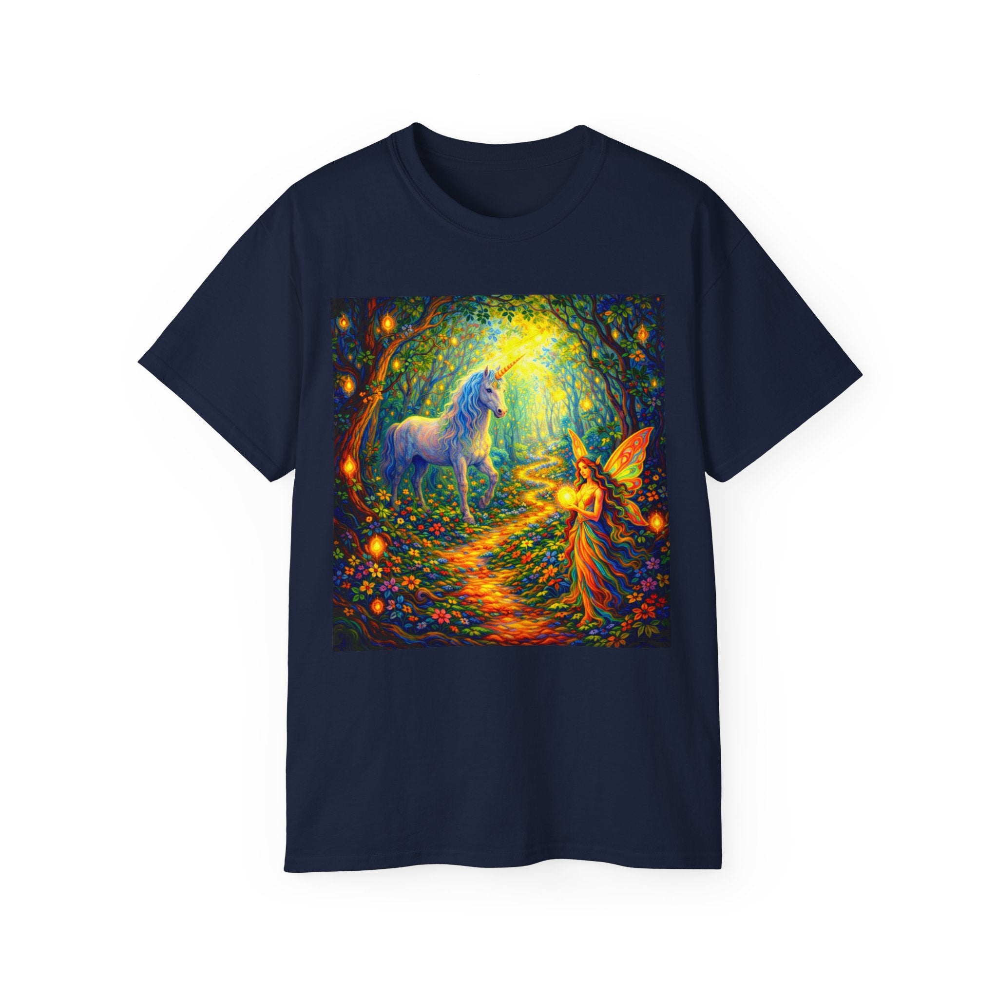 Magical Forest Unicorn Cotton T‑Shirt — Fairy & Unicorn Fantasy Tee