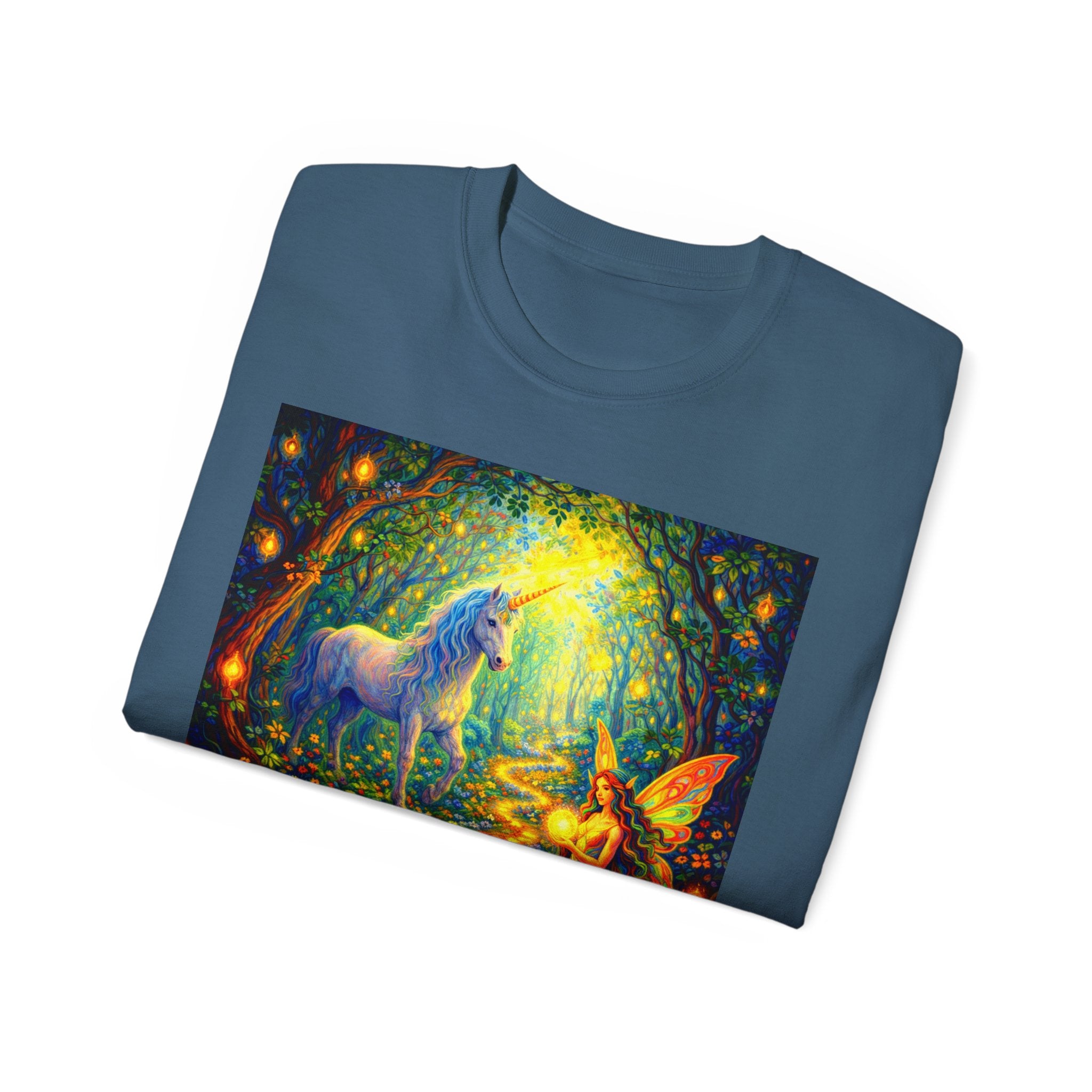 Magical Forest Unicorn Cotton T‑Shirt — Fairy & Unicorn Fantasy Tee