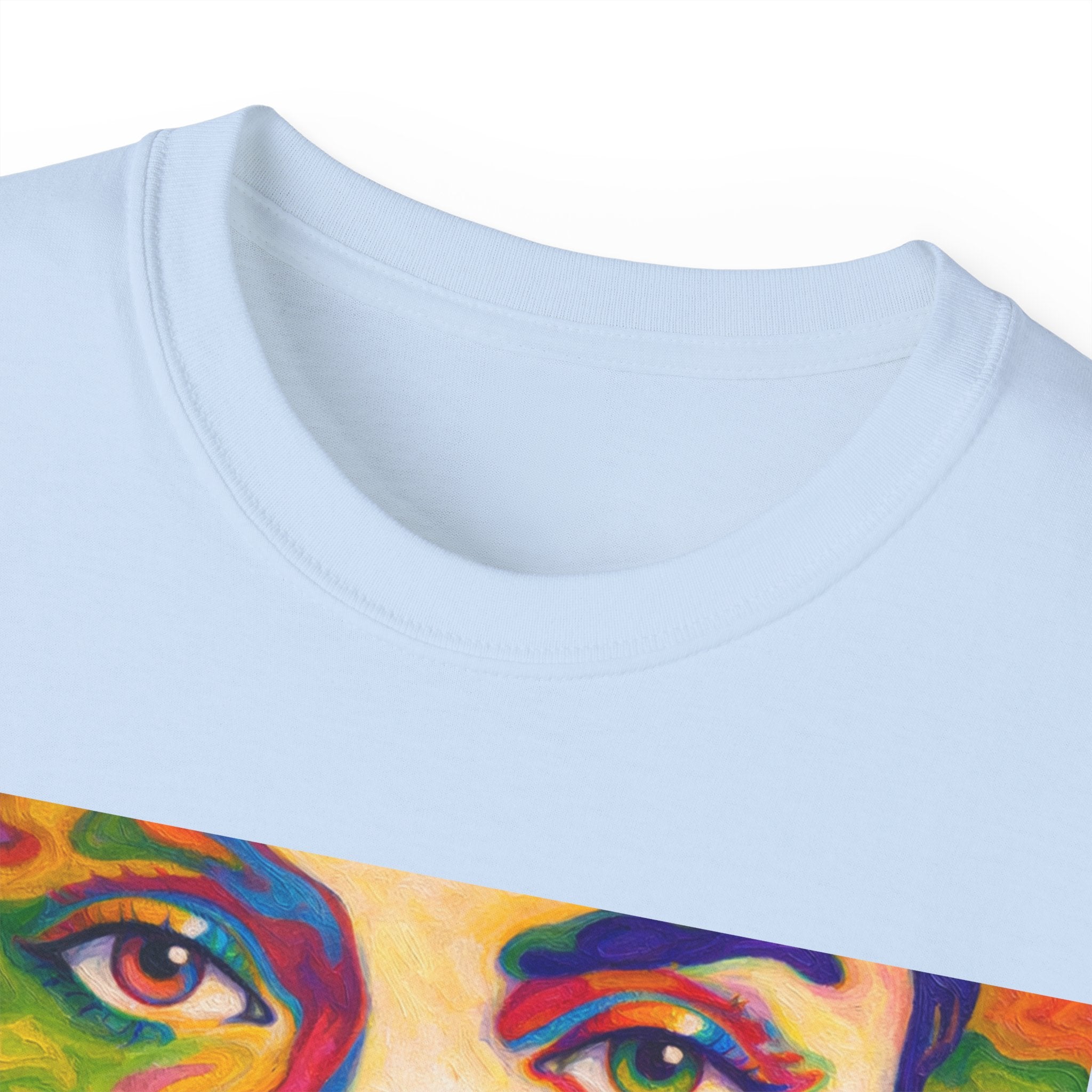 Psychedelic Portrait Cotton T‑Shirt — Colorful Retro Face Art Tee