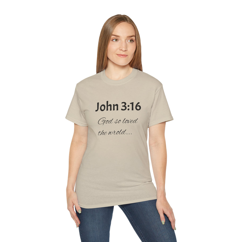 John 3:16 Scripture Tee — "God so loved the world" Christian T‑Shirt