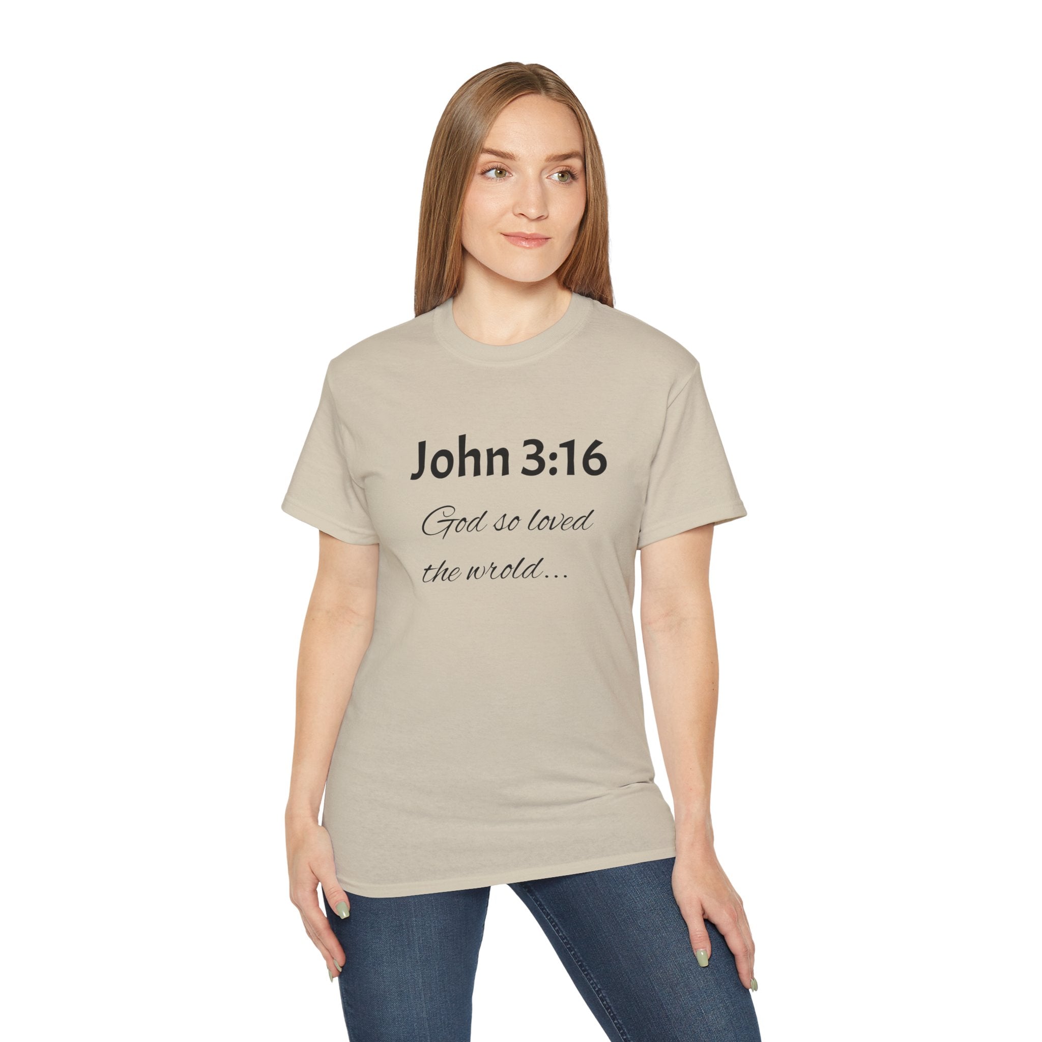 John 3:16 Scripture Tee — "God so loved the world" Christian T‑Shirt