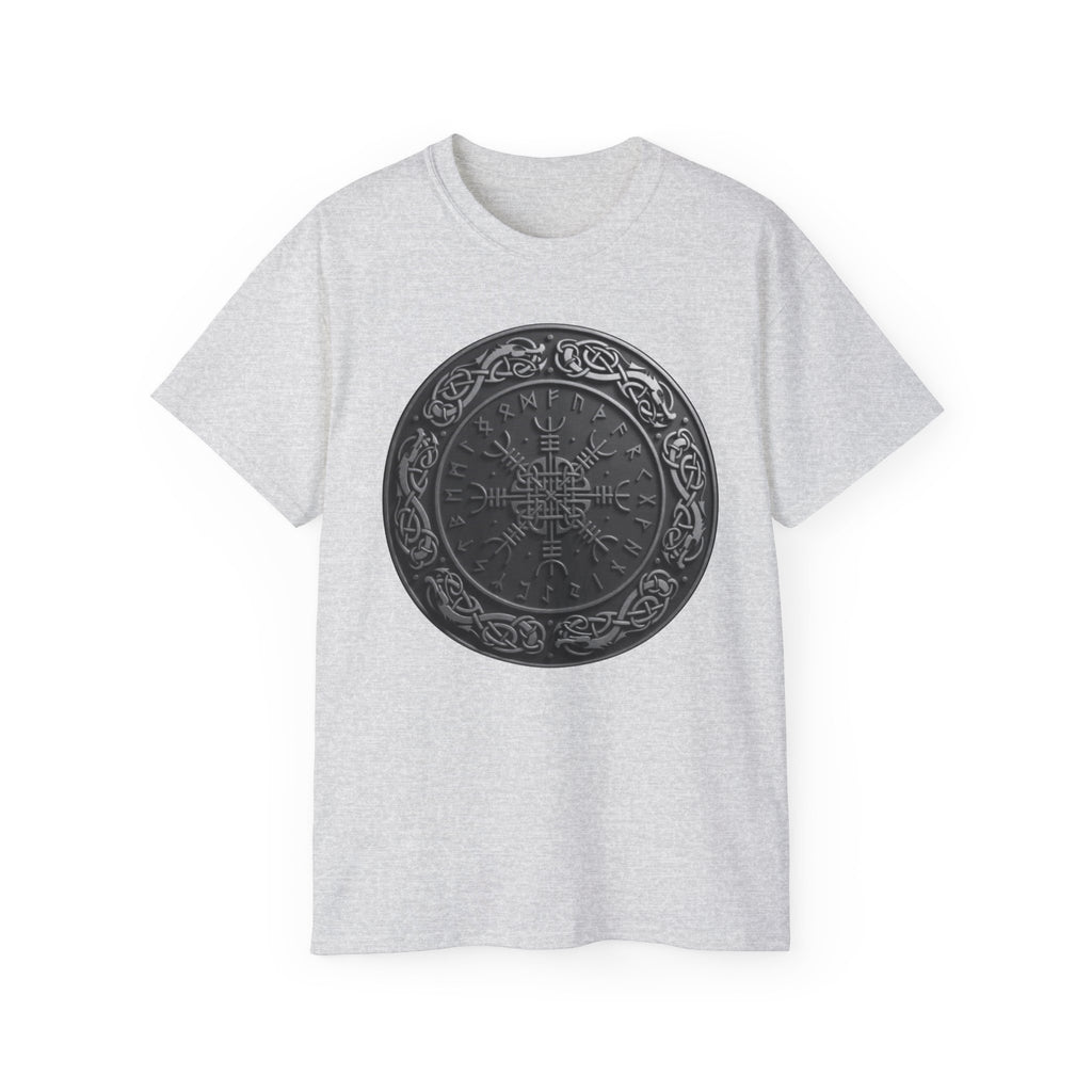 Aegishjalmur – The Helm of Awe Cotton T‑Shirt — Norse Rune Shield Design