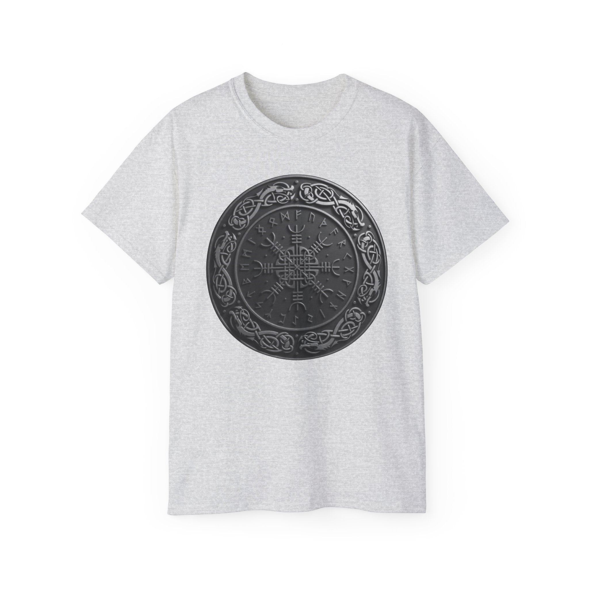 Aegishjalmur – The Helm of Awe Cotton T‑Shirt — Norse Rune Shield Design