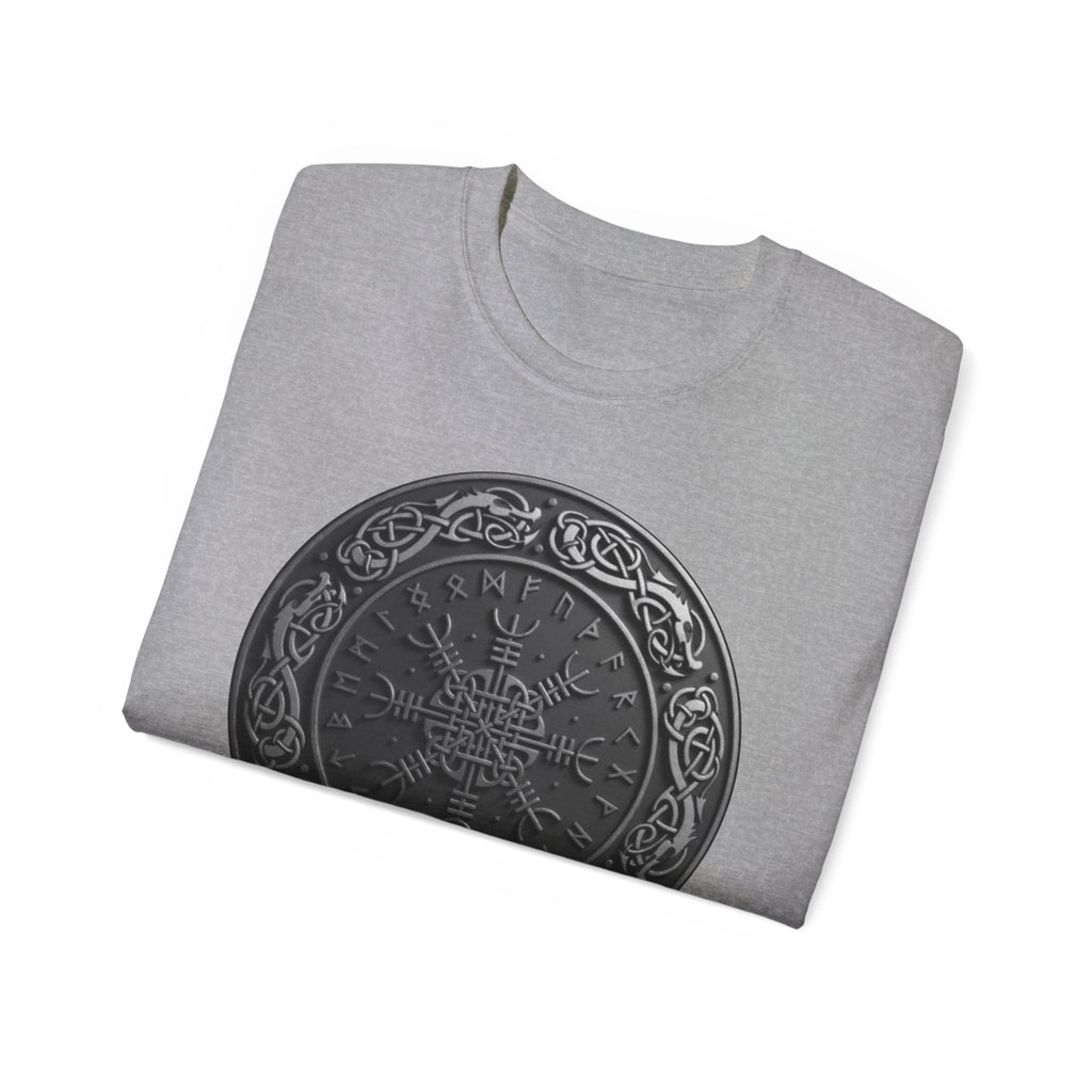 Aegishjalmur – The Helm of Awe Cotton T‑Shirt — Norse Rune Shield Design
