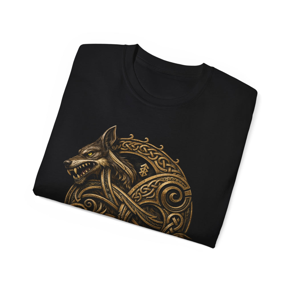 Viking Wolf Knot Cotton T-Shirt — Norse Celtic Wolf Graphic Tee