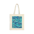 Ocean Wave Canvas Tote Bag — Blue Waves Pattern Cotton Shopper