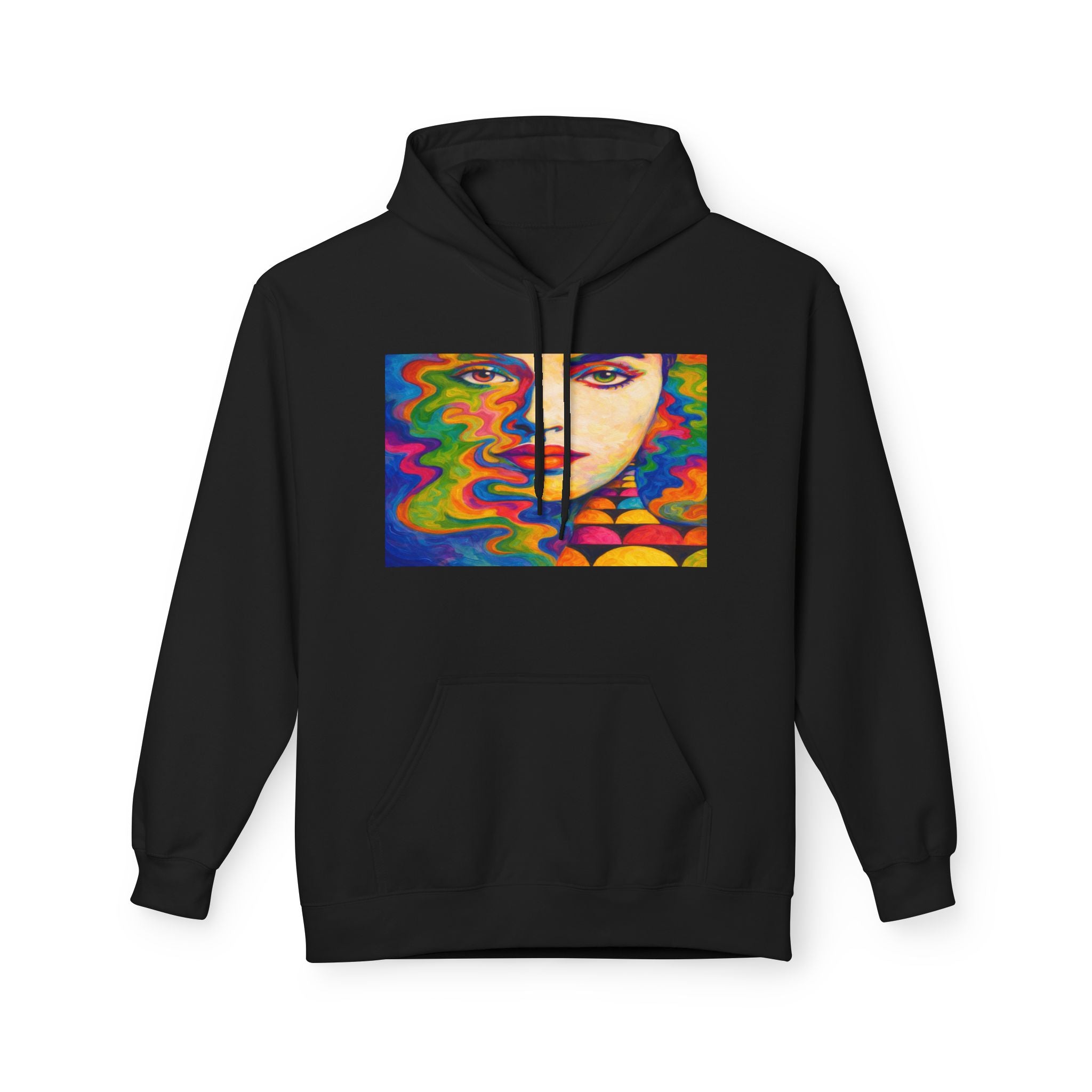 Psychedelic Portrait Hoodie — Colorful Abstract Face Art Sweatshirt
