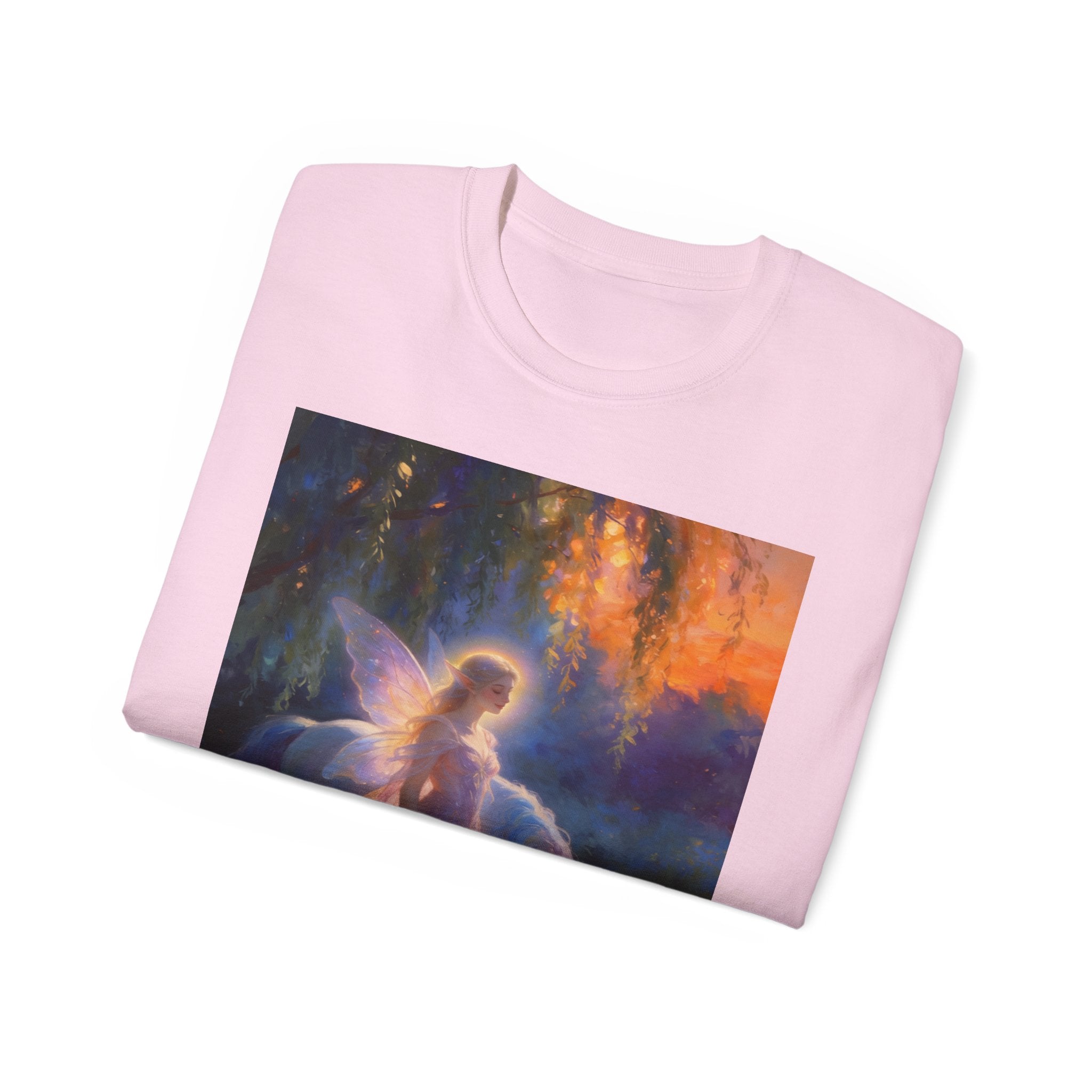 Fairy and Unicorn Fantasy Cotton T-Shirt — Ethereal Sunset Magic Tee