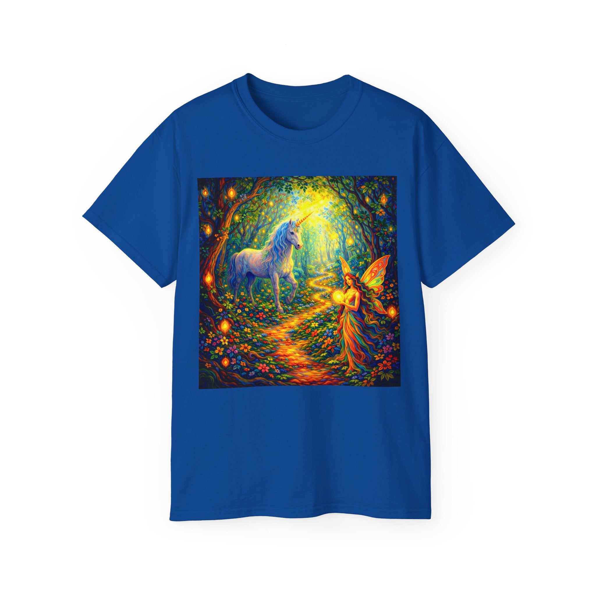 Magical Forest Unicorn Cotton T‑Shirt — Fairy & Unicorn Fantasy Tee