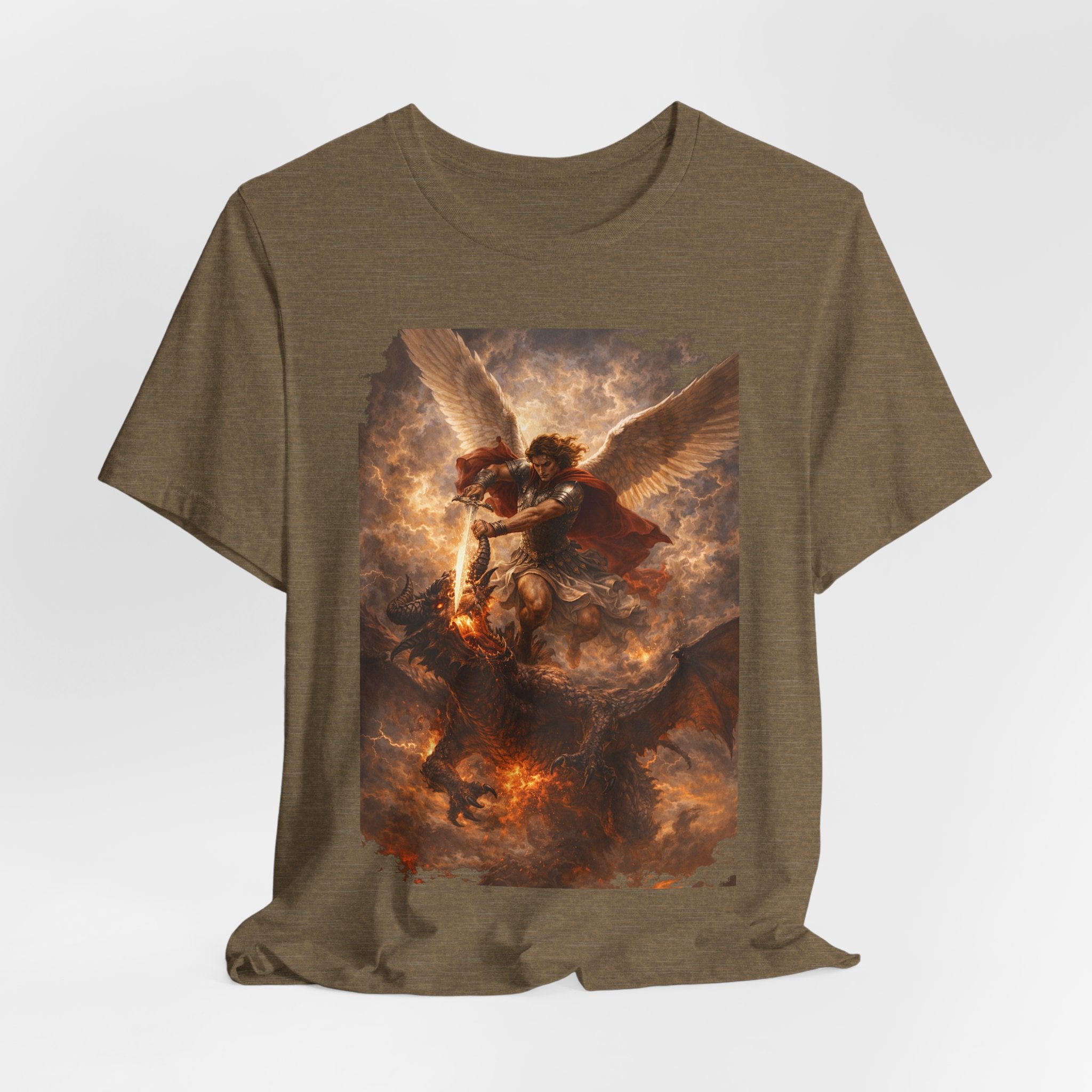 Michael and his angels fought against the dragon Revelation 12:7 Tee — Spiritual Battle Winged Art T-Shirt