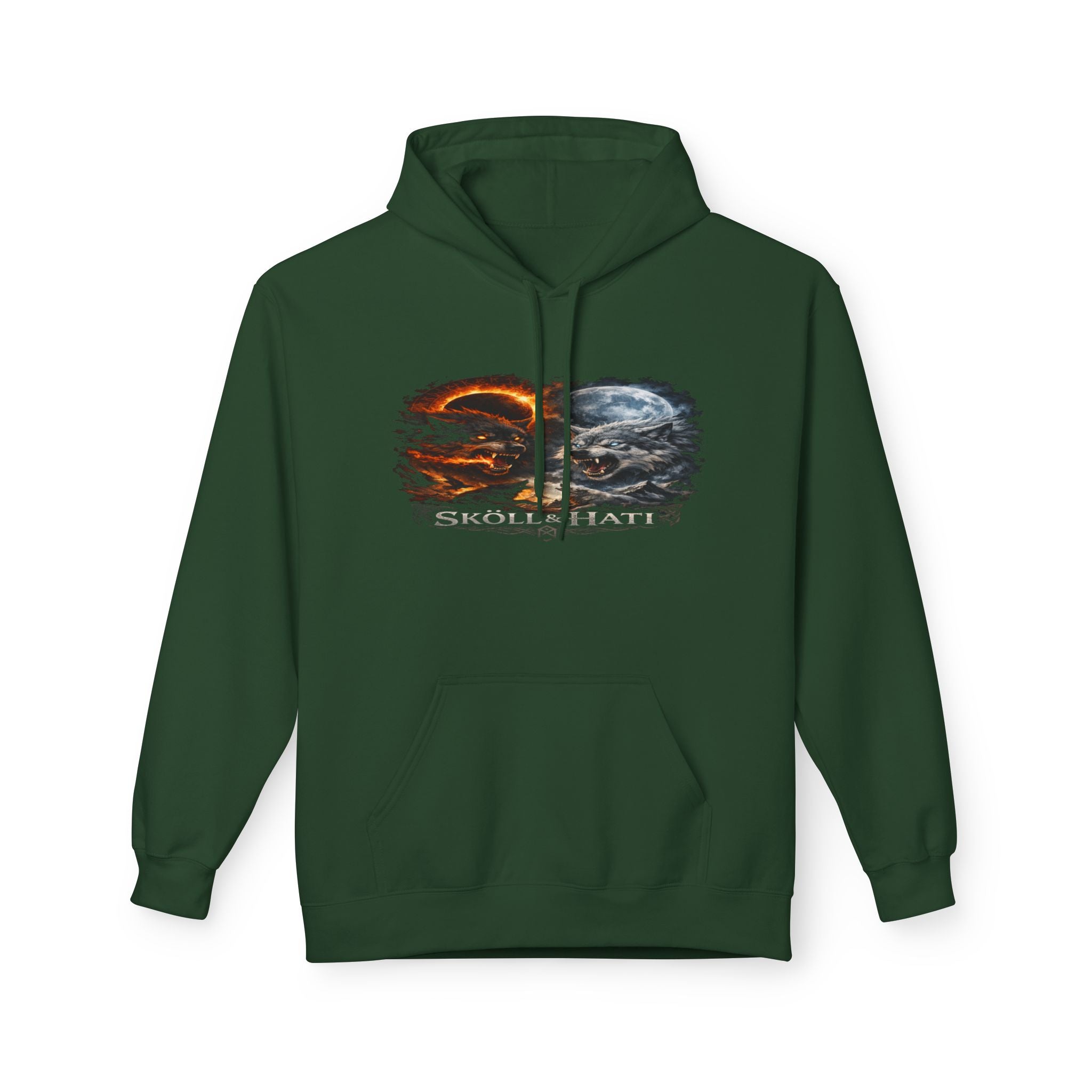 Skoll & Hati Norse Mythology Hoodie — Fire and Ice Wolves Graphic