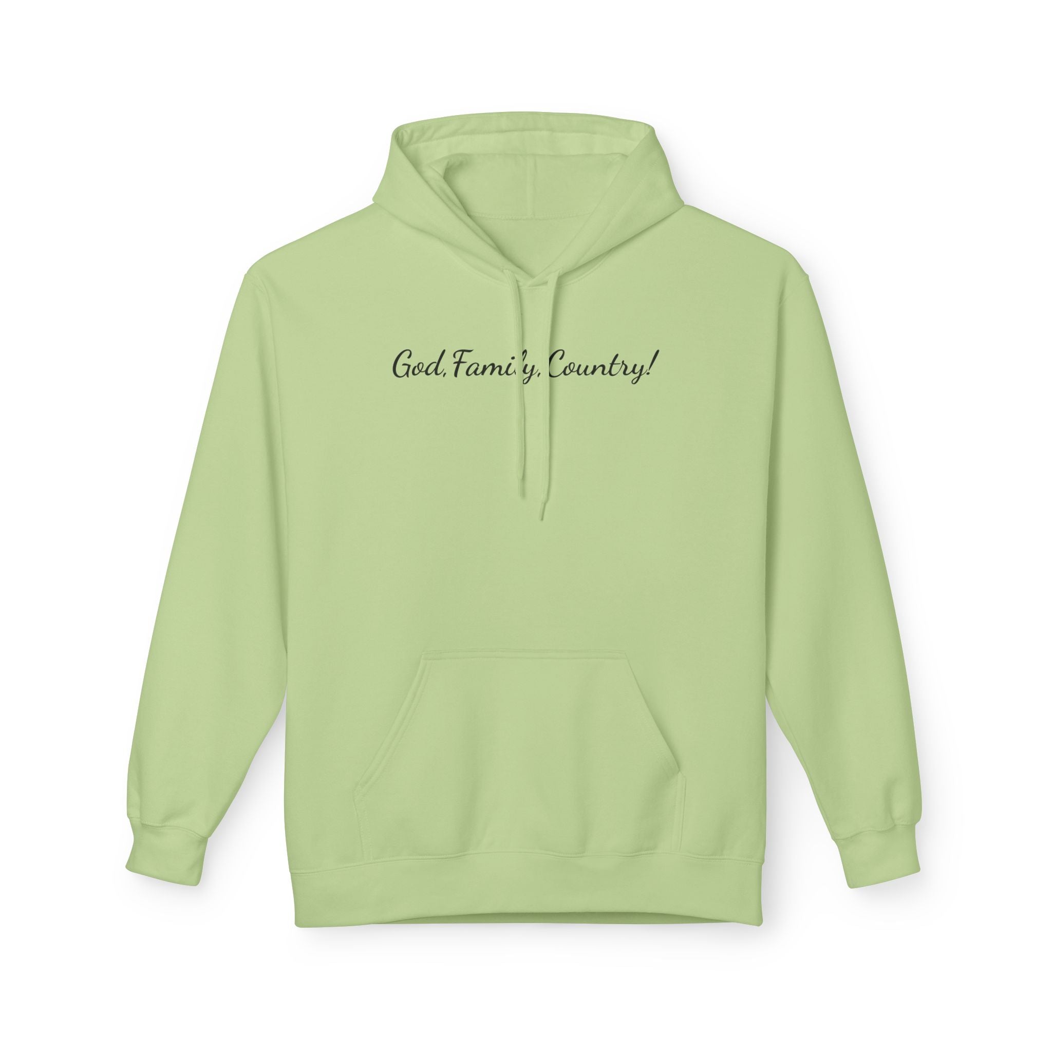 God, Family & Country Hoodie - Minimal Script Pullover for Patriotic Faithwear
