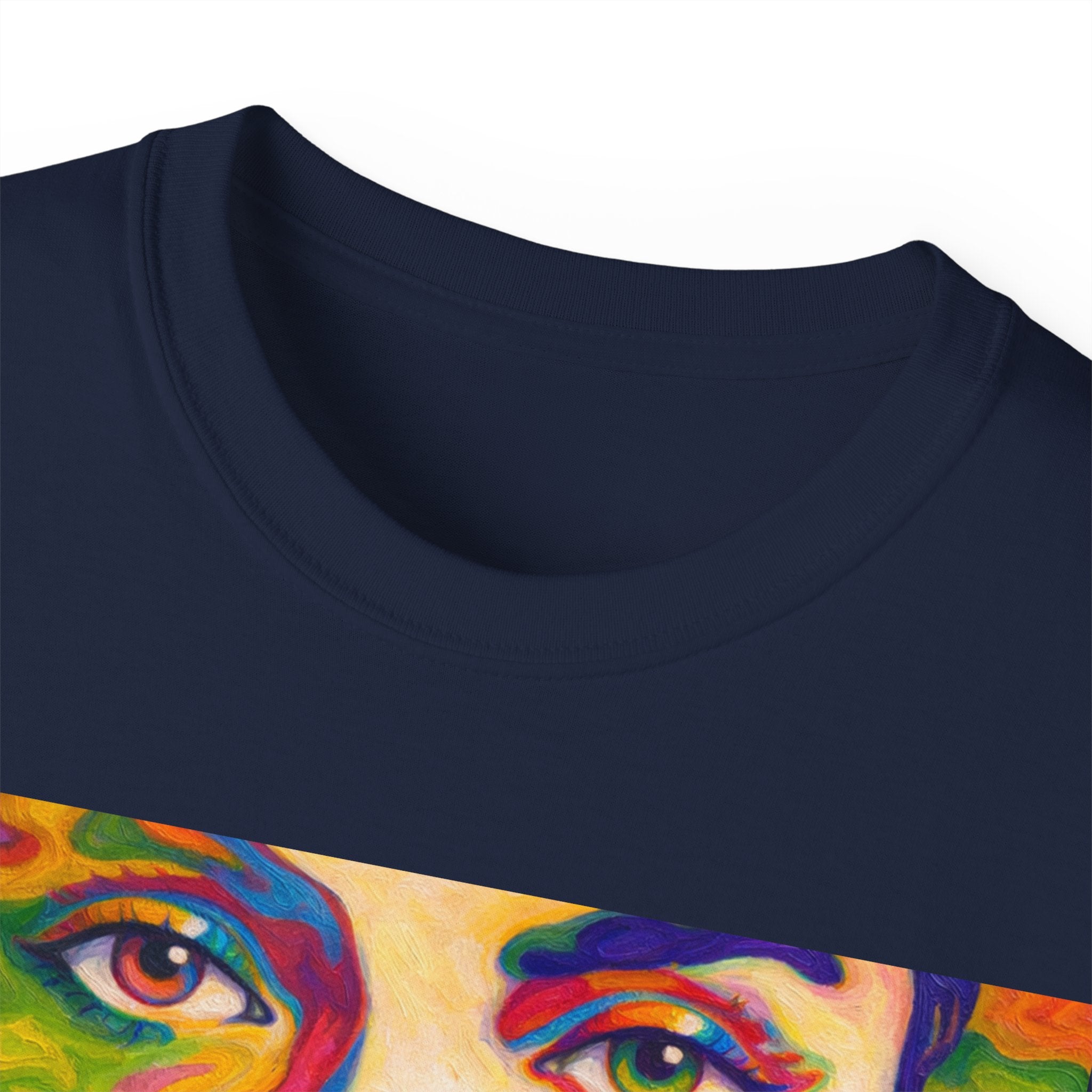 Psychedelic Portrait Cotton T‑Shirt — Colorful Retro Face Art Tee