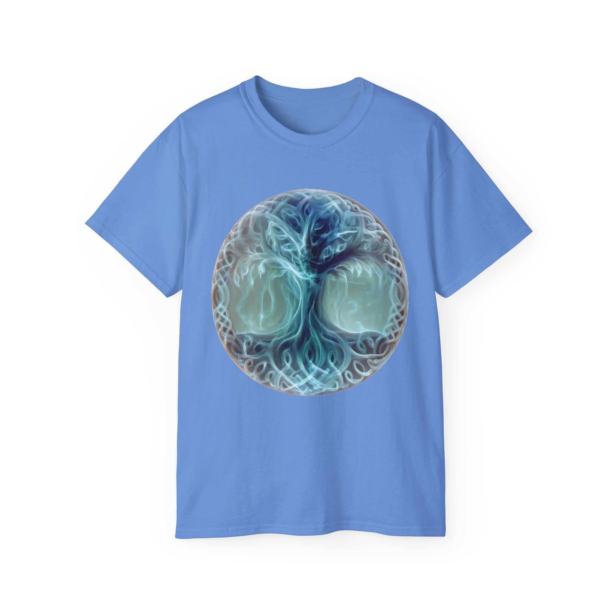 Tree of Life Cotton T-Shirt — Mystical Blue Celtic Circle Design