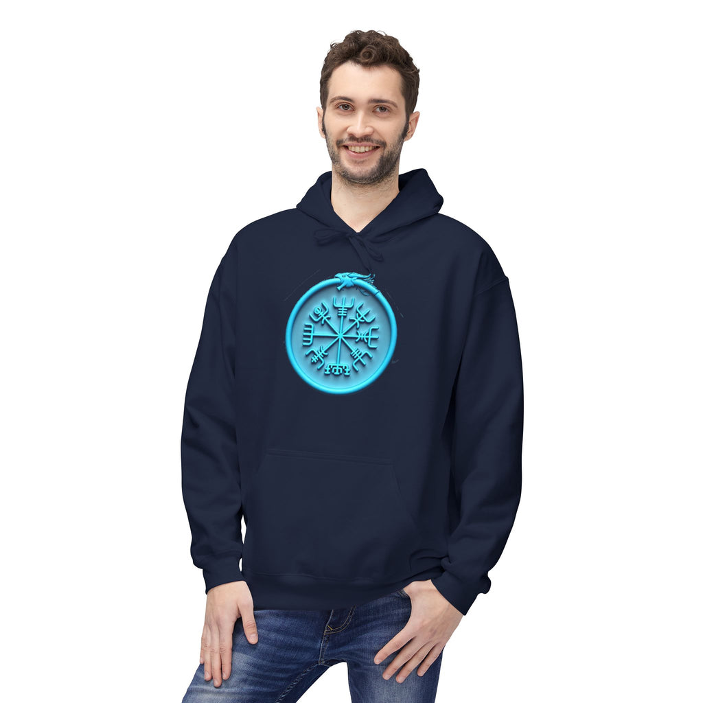 The Serpent – Jörmungandr, Blue Neon Rune Hoodie — Mystical Sigil Graphic Sweatshirt