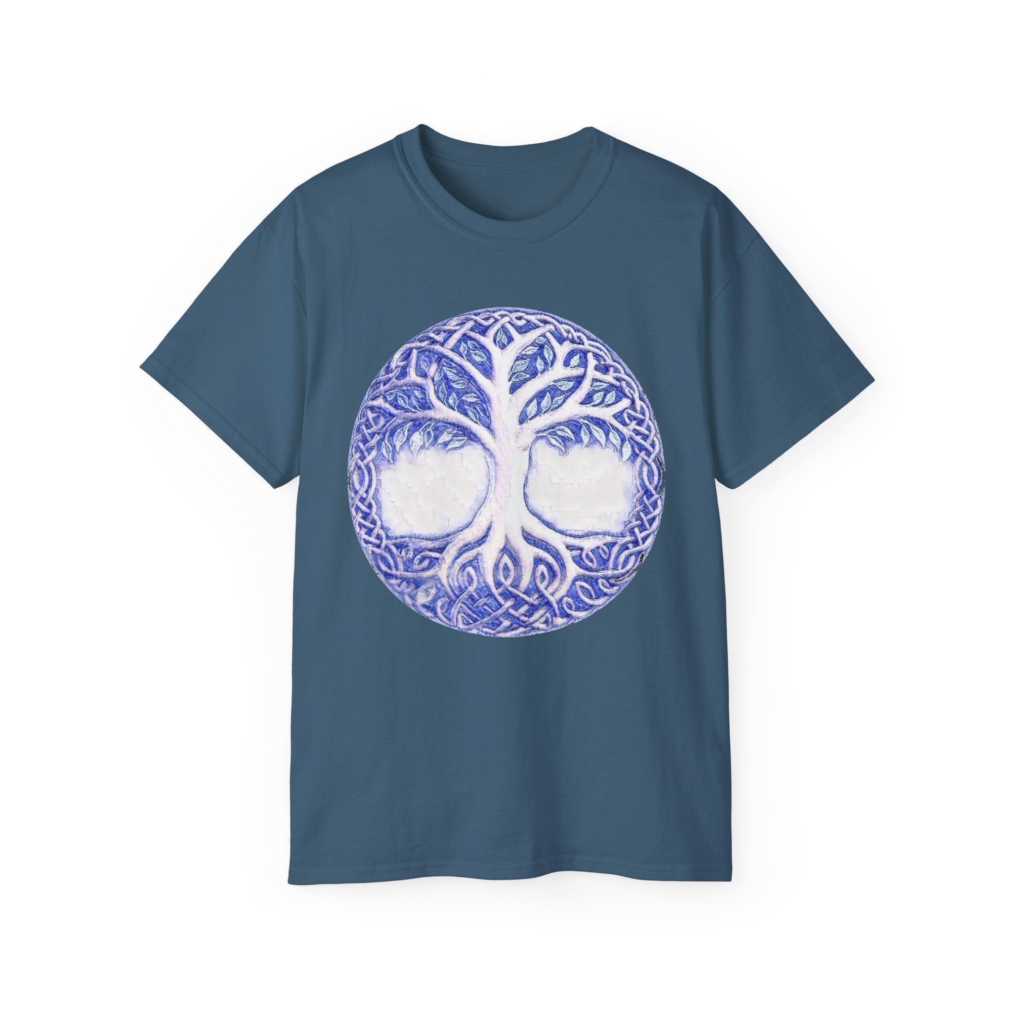 Yggdrasil – The Tree of Life Cotton T‑Shirt — Celtic Blue Mandala Graphic Tee