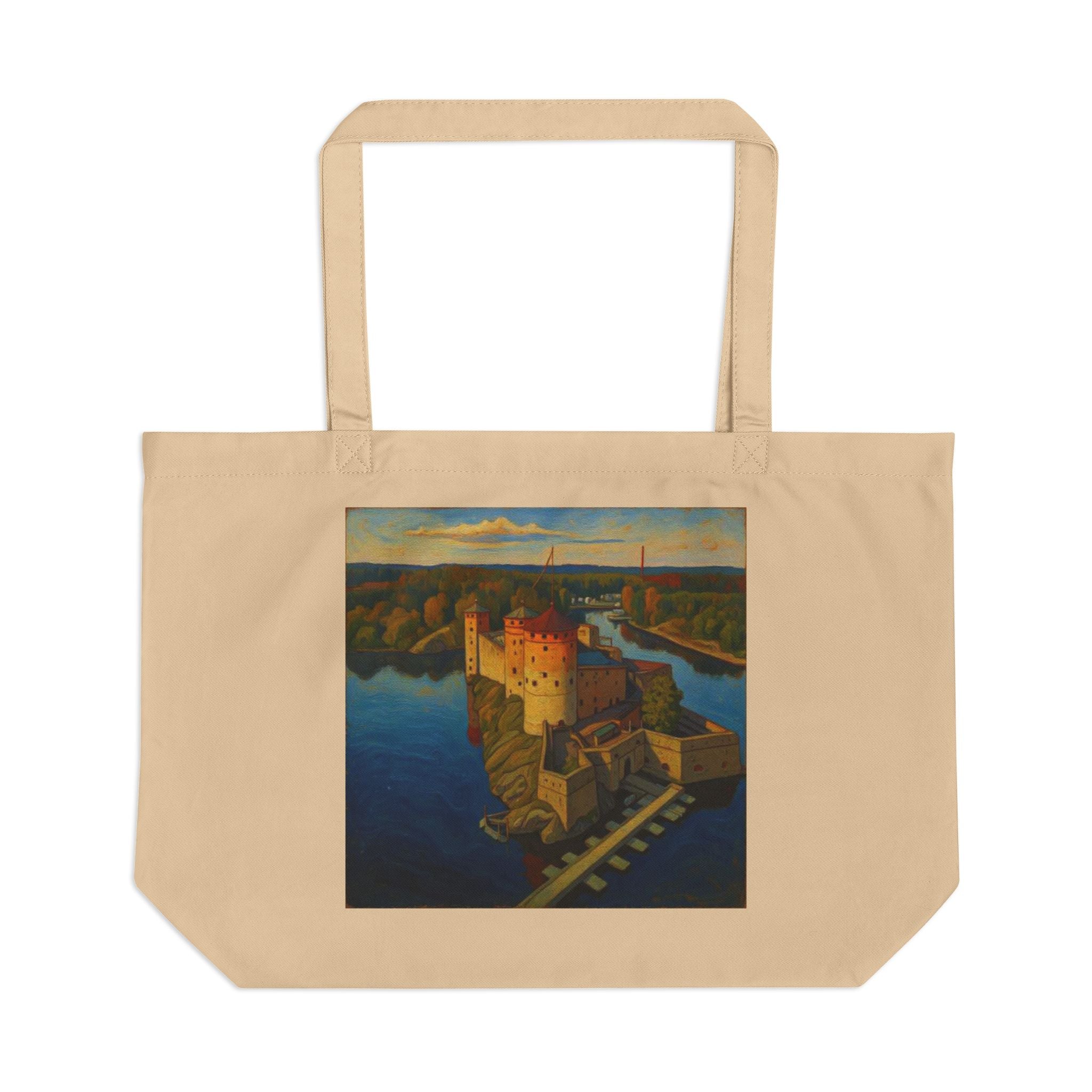 Scenic Castle Sunset Eco Tote Bag — Large Reusable Canvas Market Tote